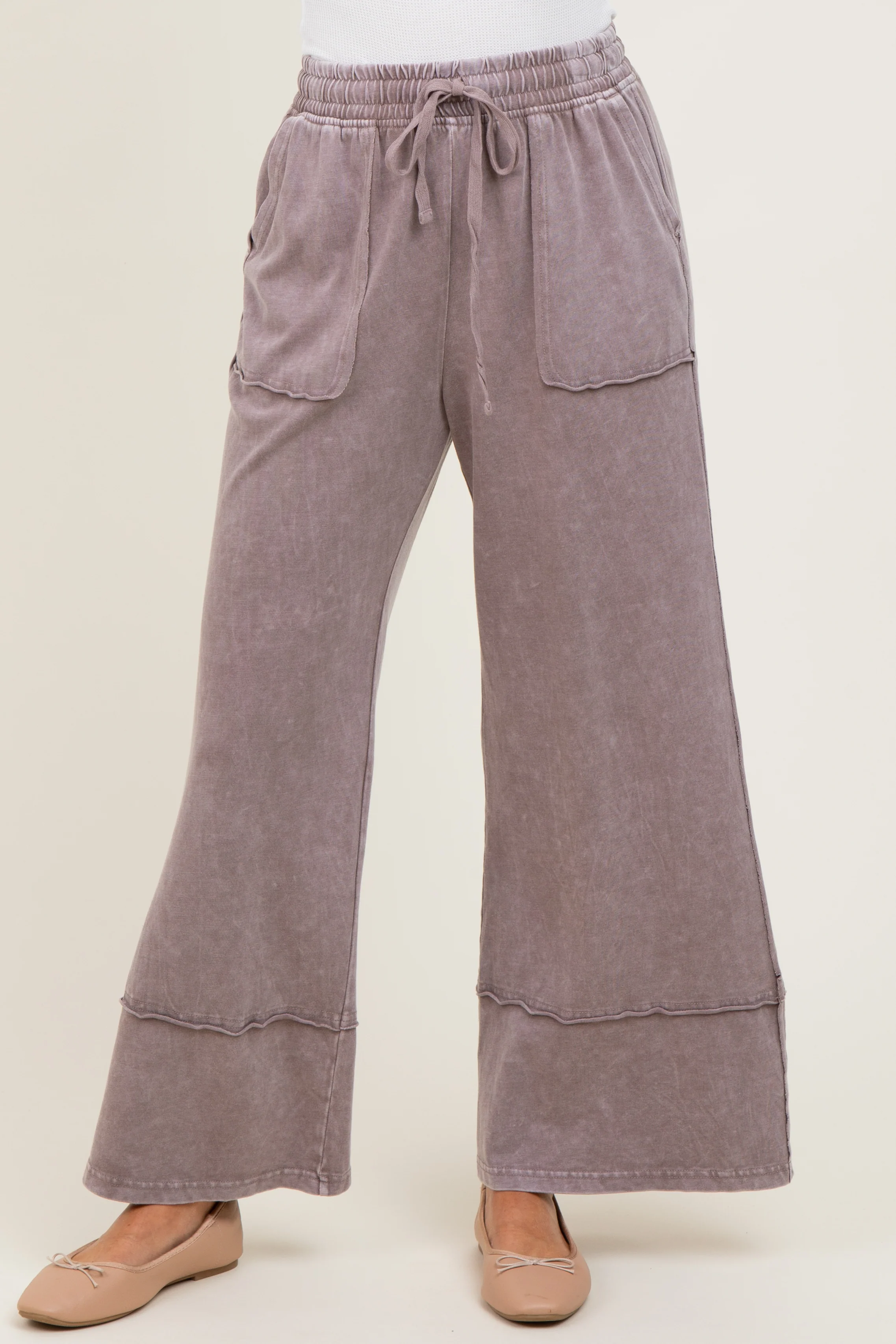 Mocha Mineral Wash Wide Leg Ankle Pants - Image 3
