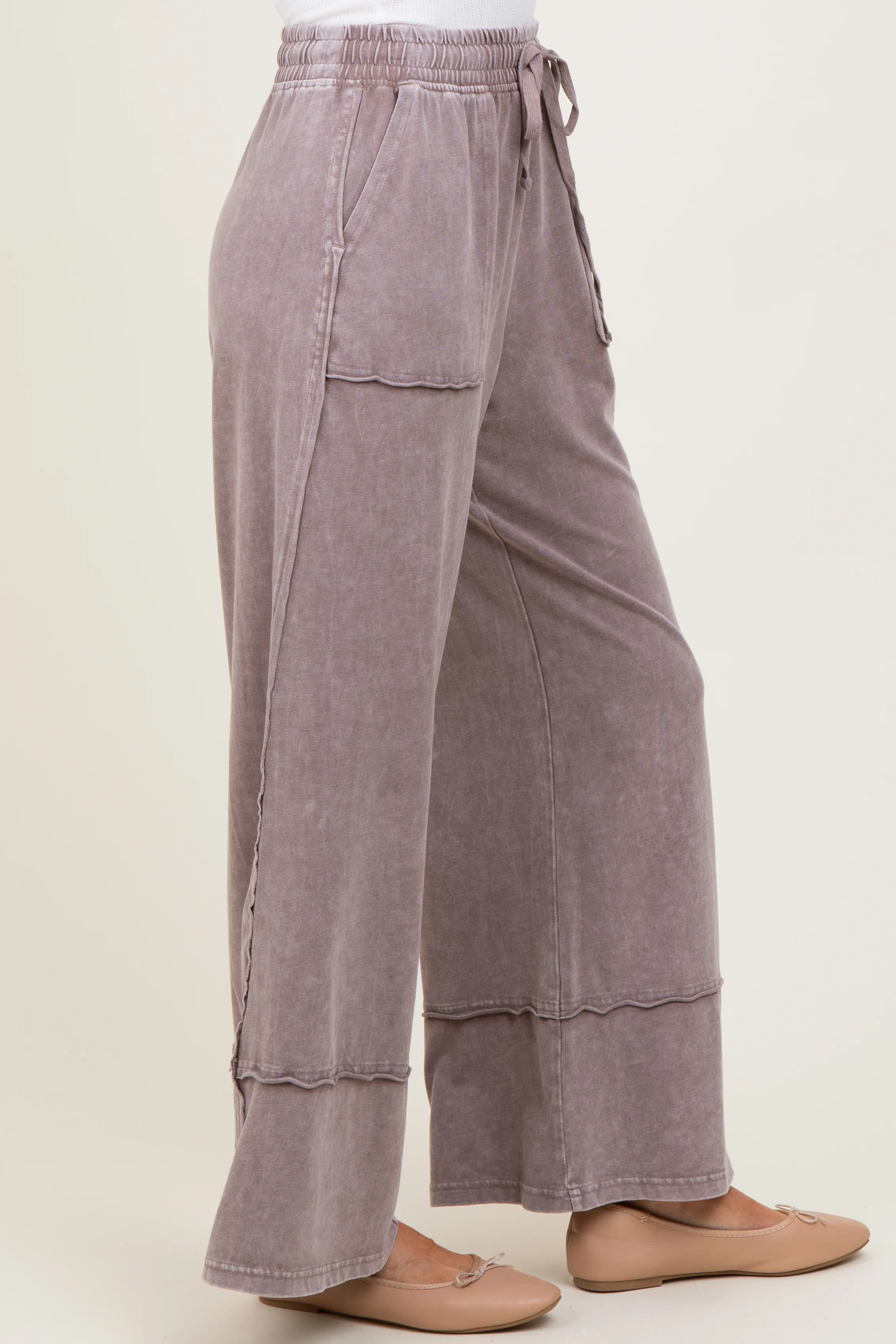 Mocha Mineral Wash Wide Leg Ankle Pants - Image 4
