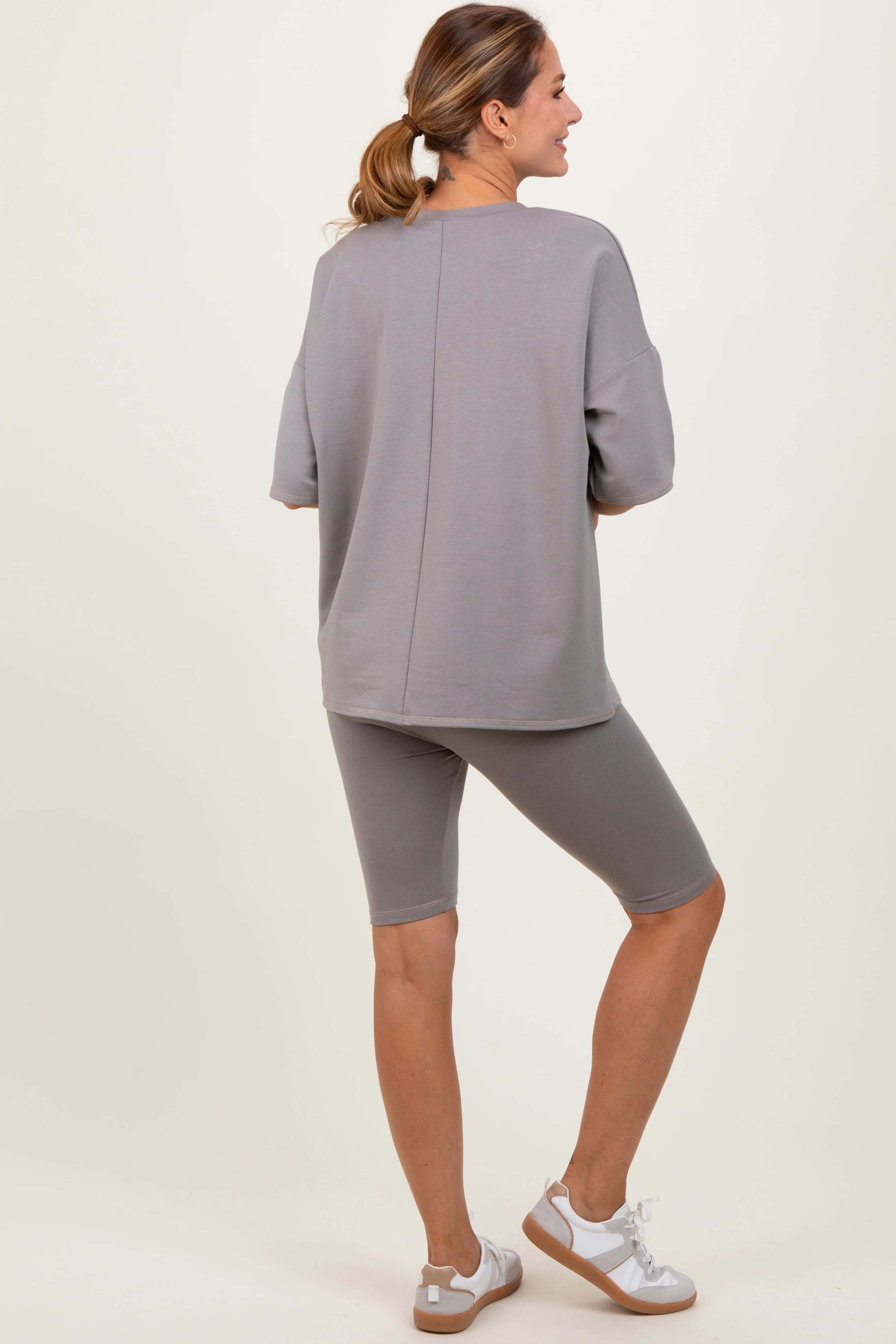 Mocha Oversized Short Sleeve Biker Short Set - Image 4