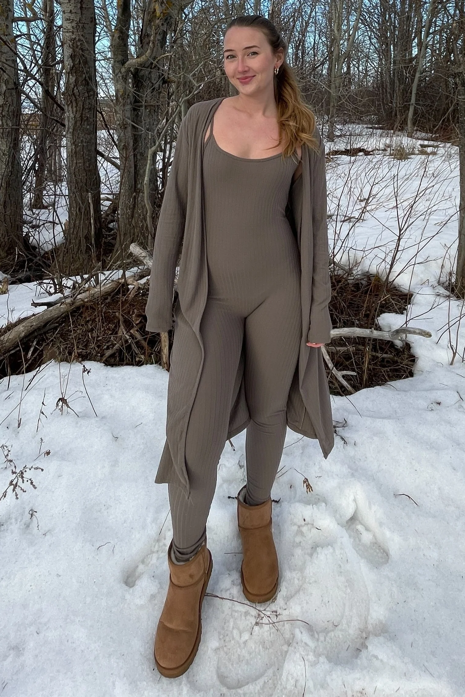 Mocha Ribbed Jumpsuit Two Piece Set - Image 21