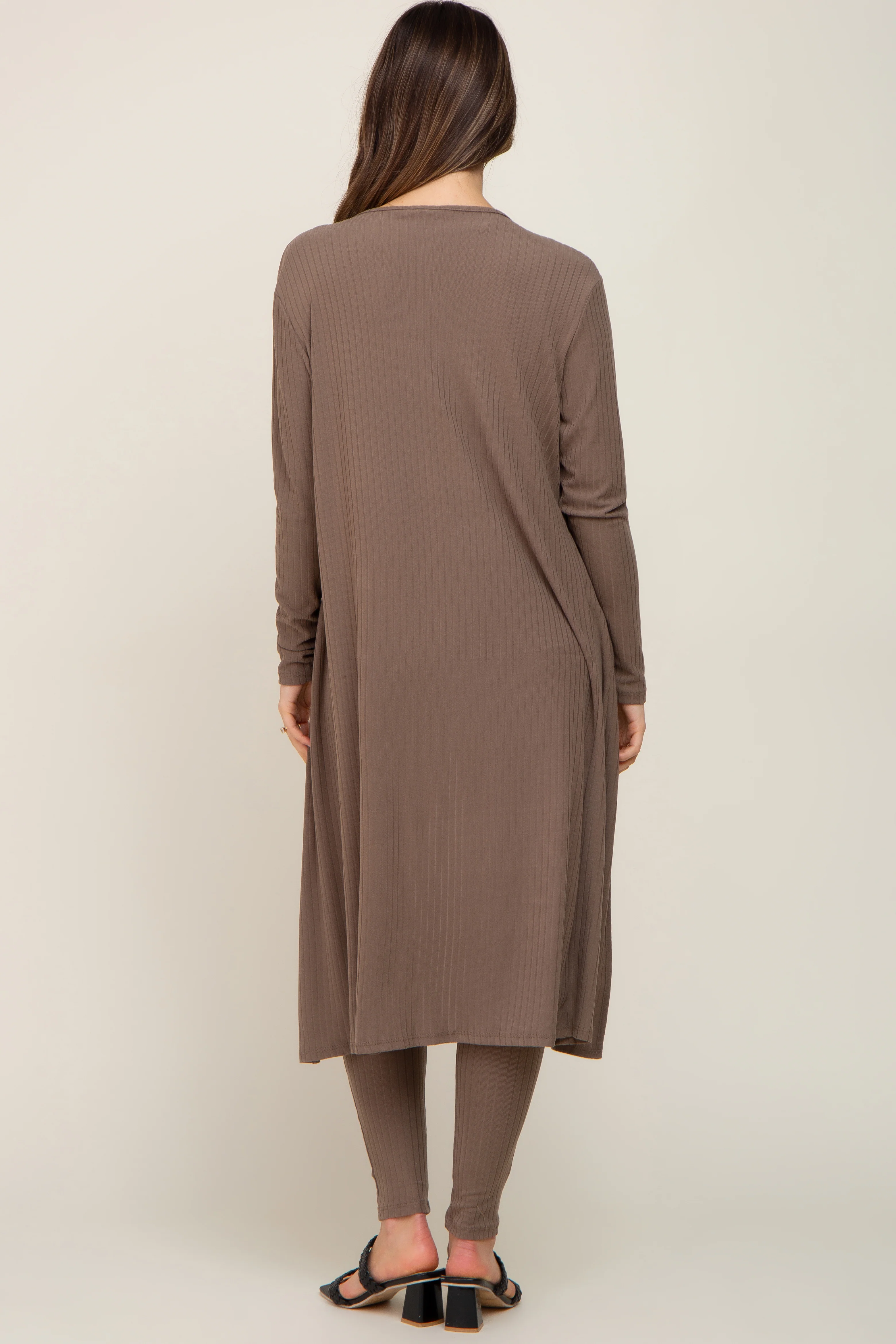 Mocha Ribbed Maternity Jumpsuit Two Piece Set - Image 3
