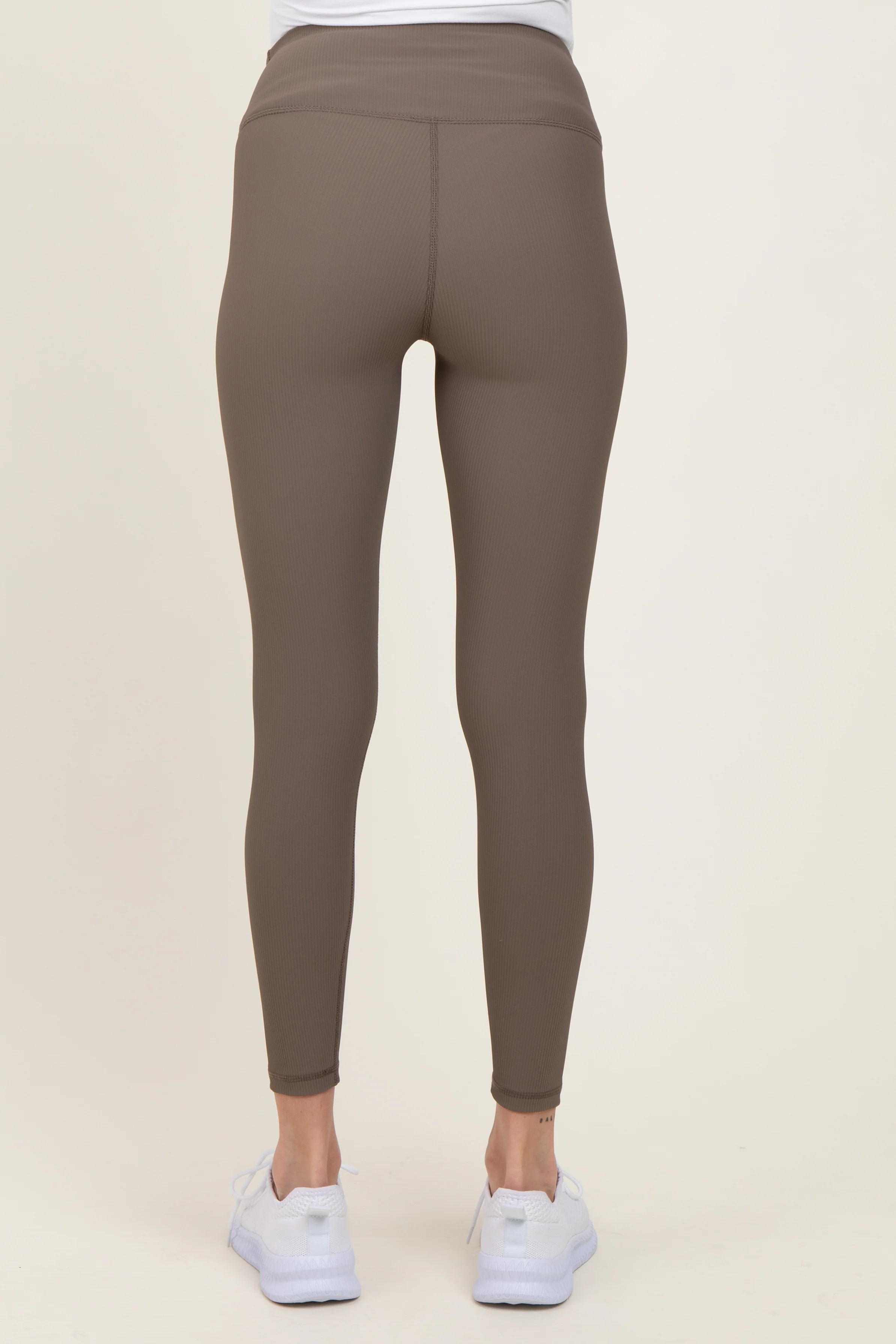 Mocha Ribbed Maternity Leggings - Image 4