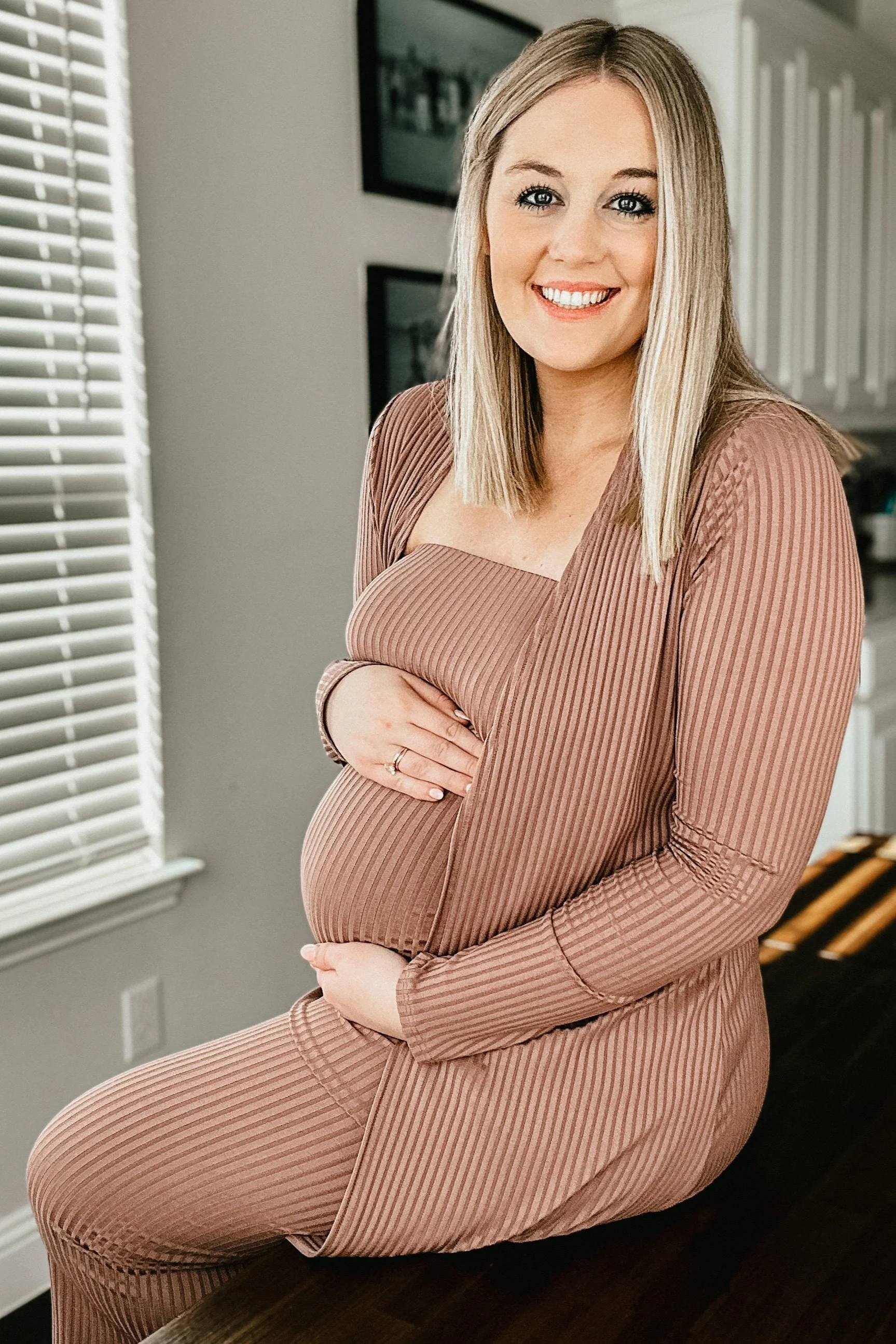 Mocha Ribbed Sleeveless Dress Cardigan Maternity Set - Image 15