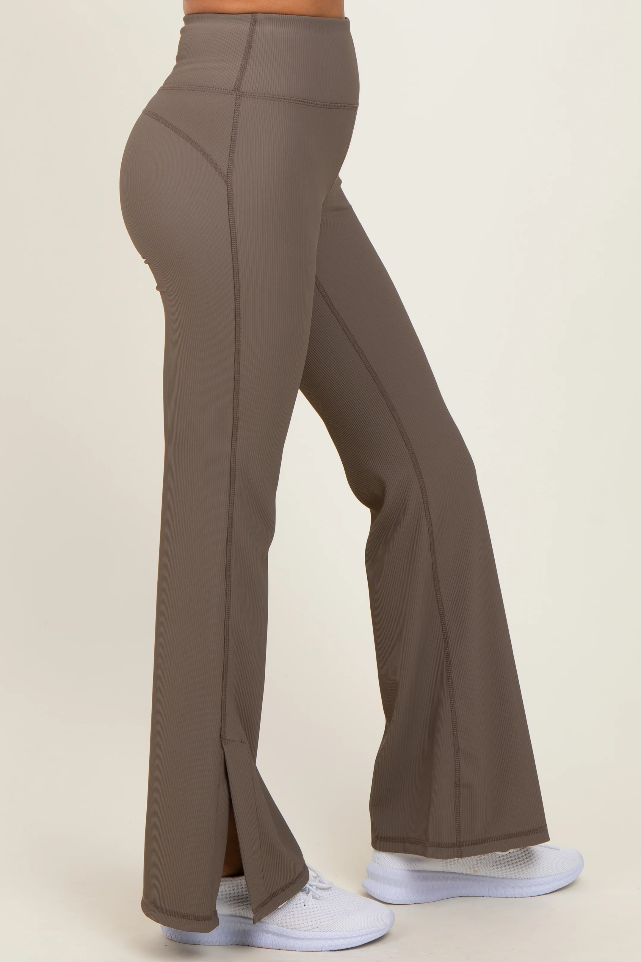 Mocha Ribbed Split Flare Leggings - Image 4