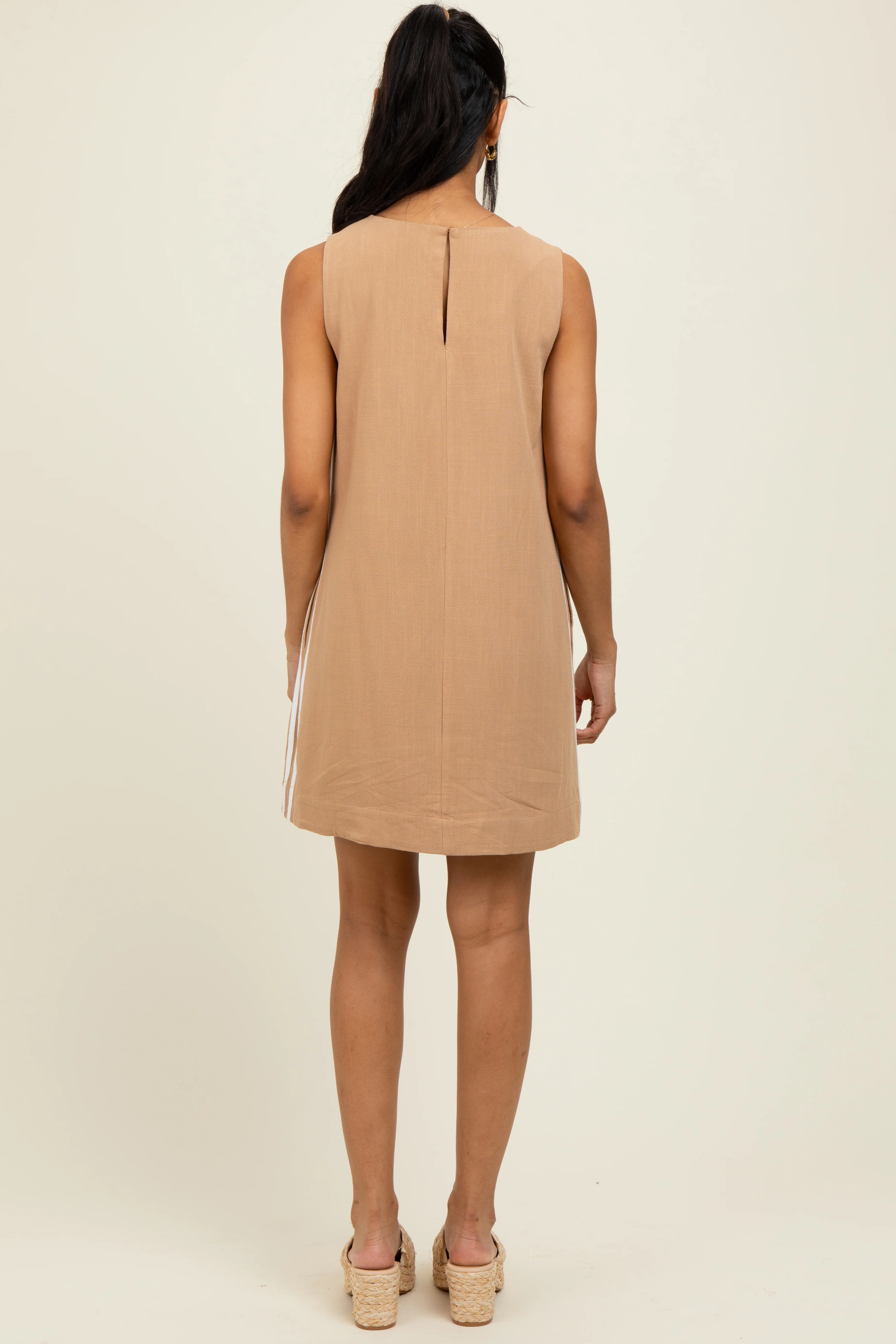 Mocha Sleeveless Striped A-Line Mini Dress - Image 4