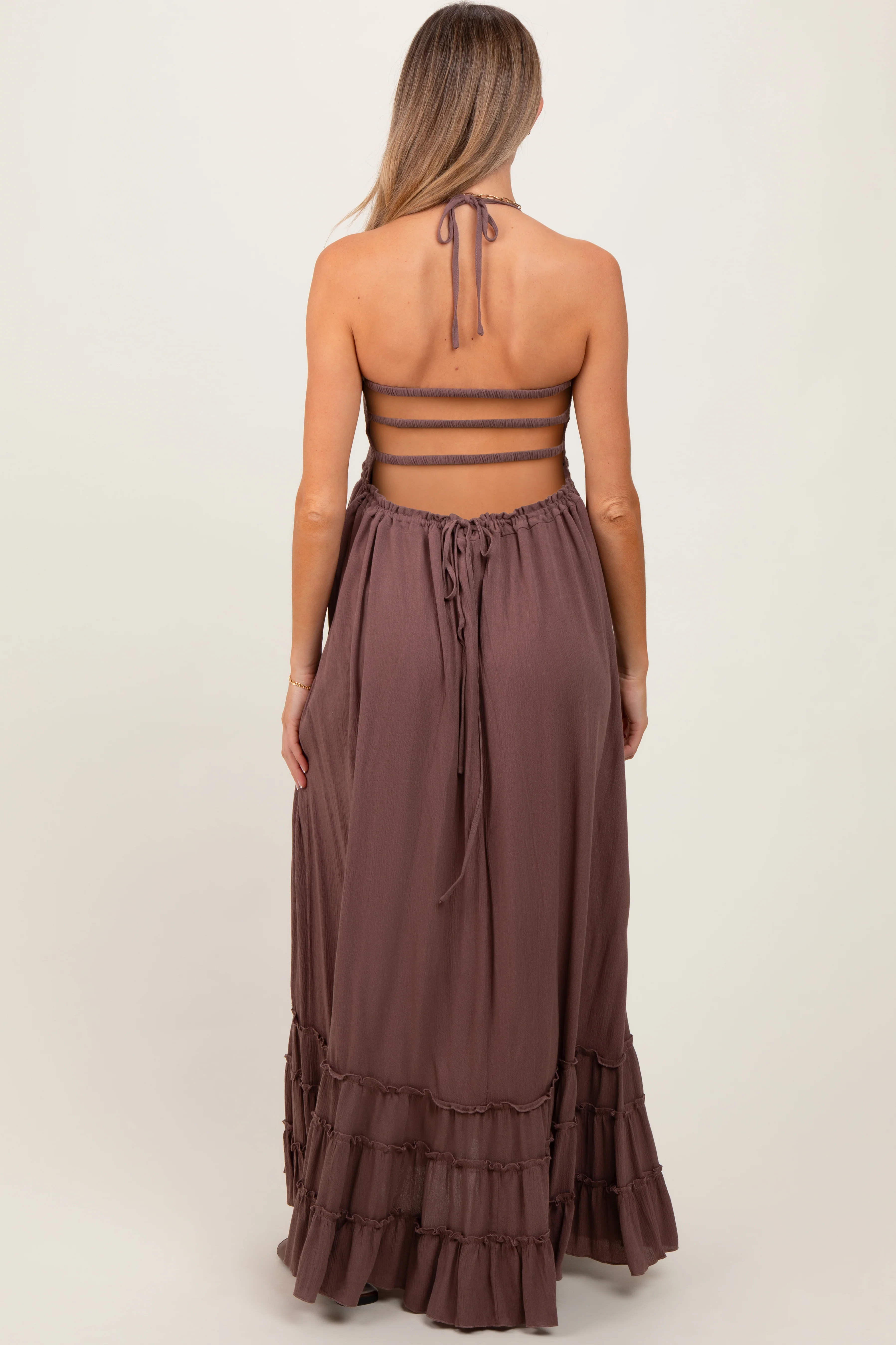 Mocha Smocked Woven Maternity Maxi Dress - Image 3