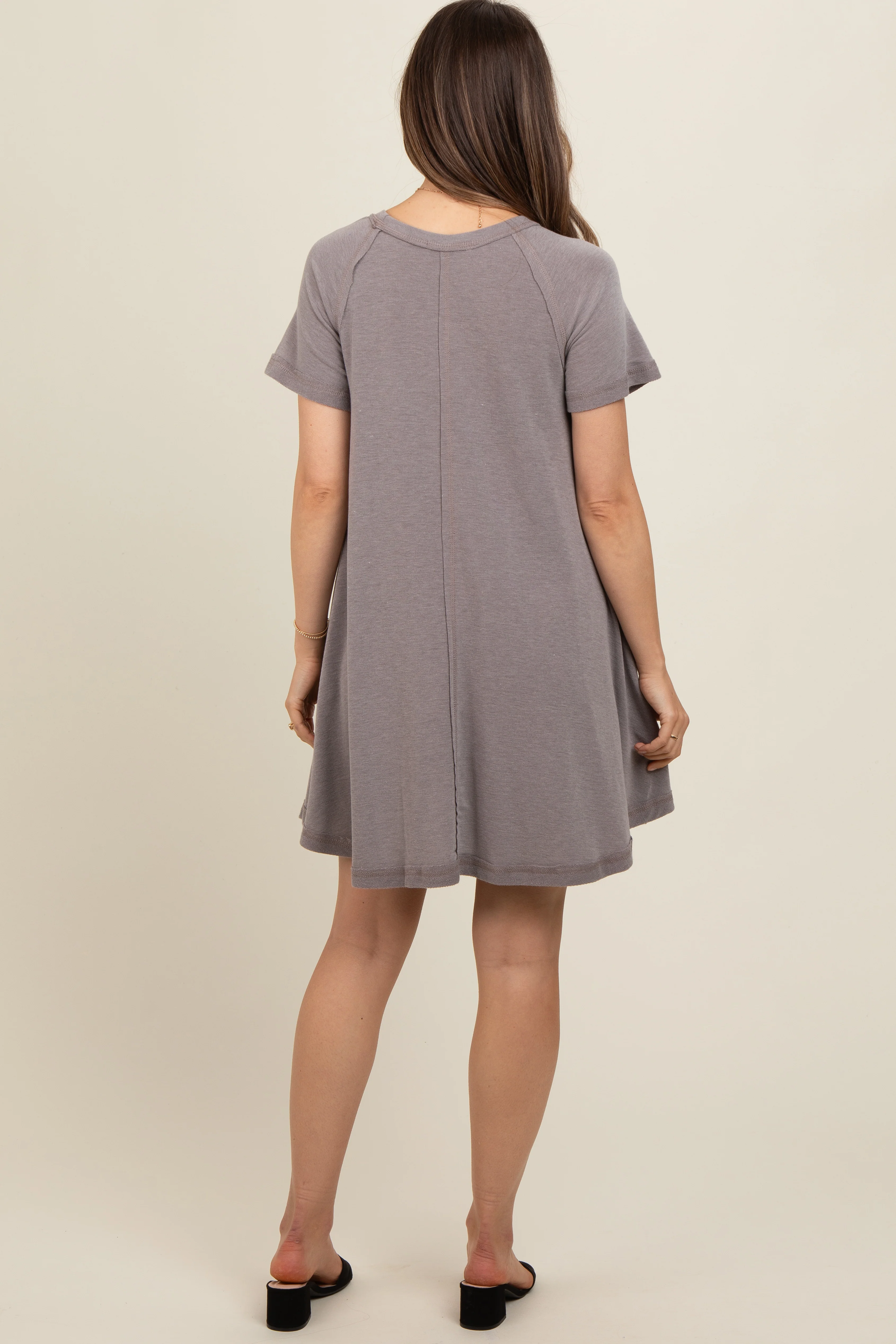 Mocha Solid T-shirt Maternity Mini Dress - Image 3