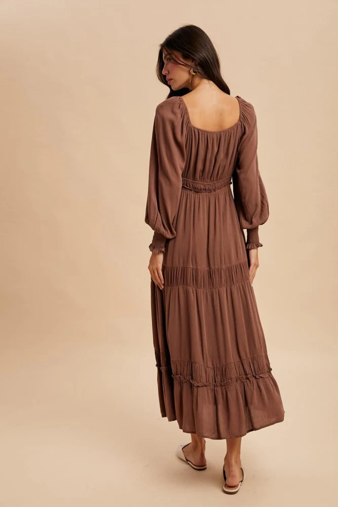 Mocha Square Neck Long Sleeve Maxi Dress - Image 4