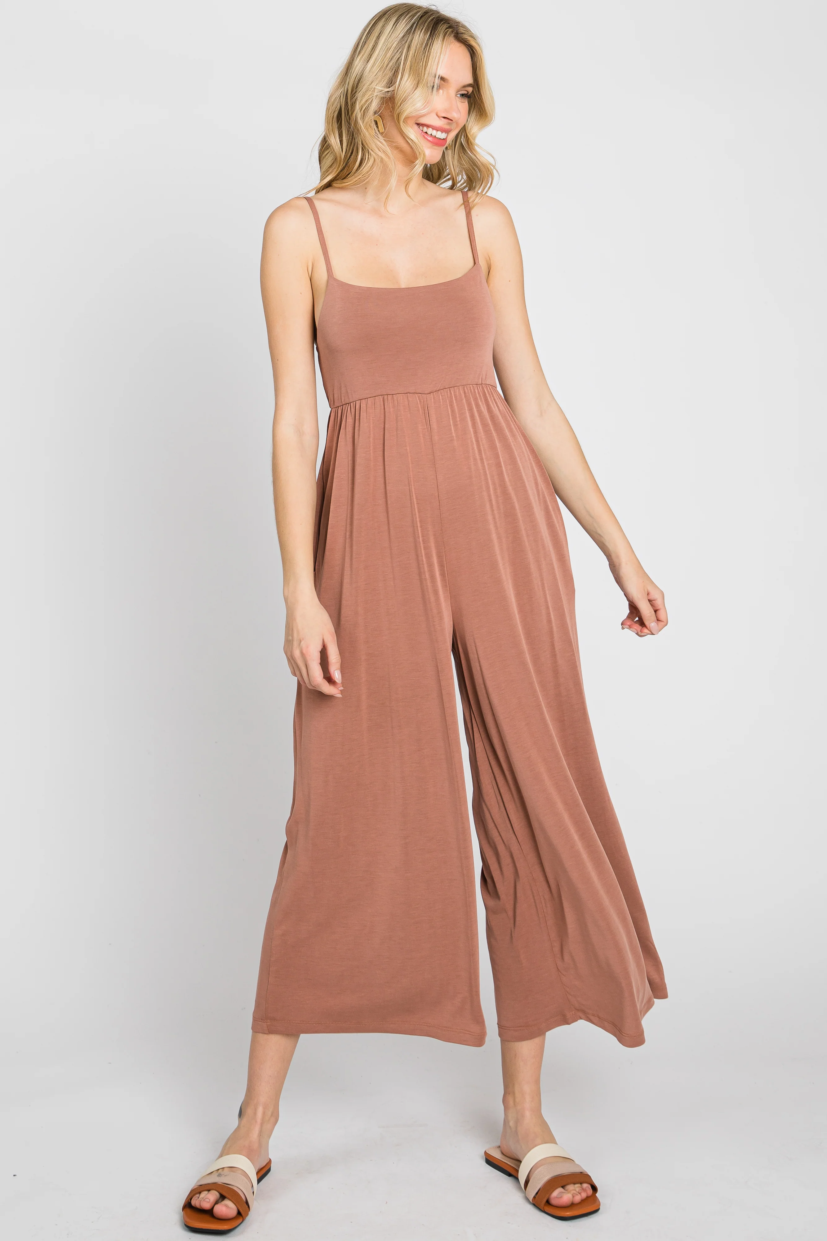 Mocha Square Neck Wide Leg Maternity Jumpsuit - Image 5