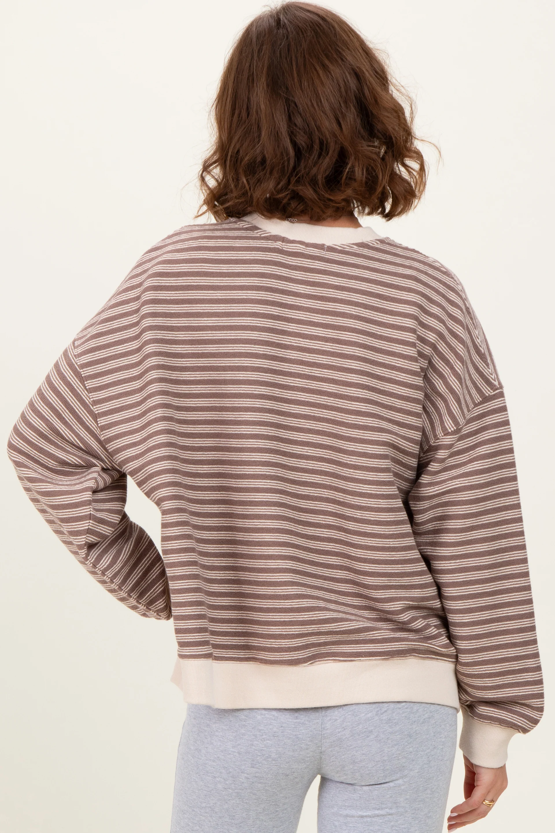 Mocha Striped Knit Relaxed Fit Pullover - Image 4