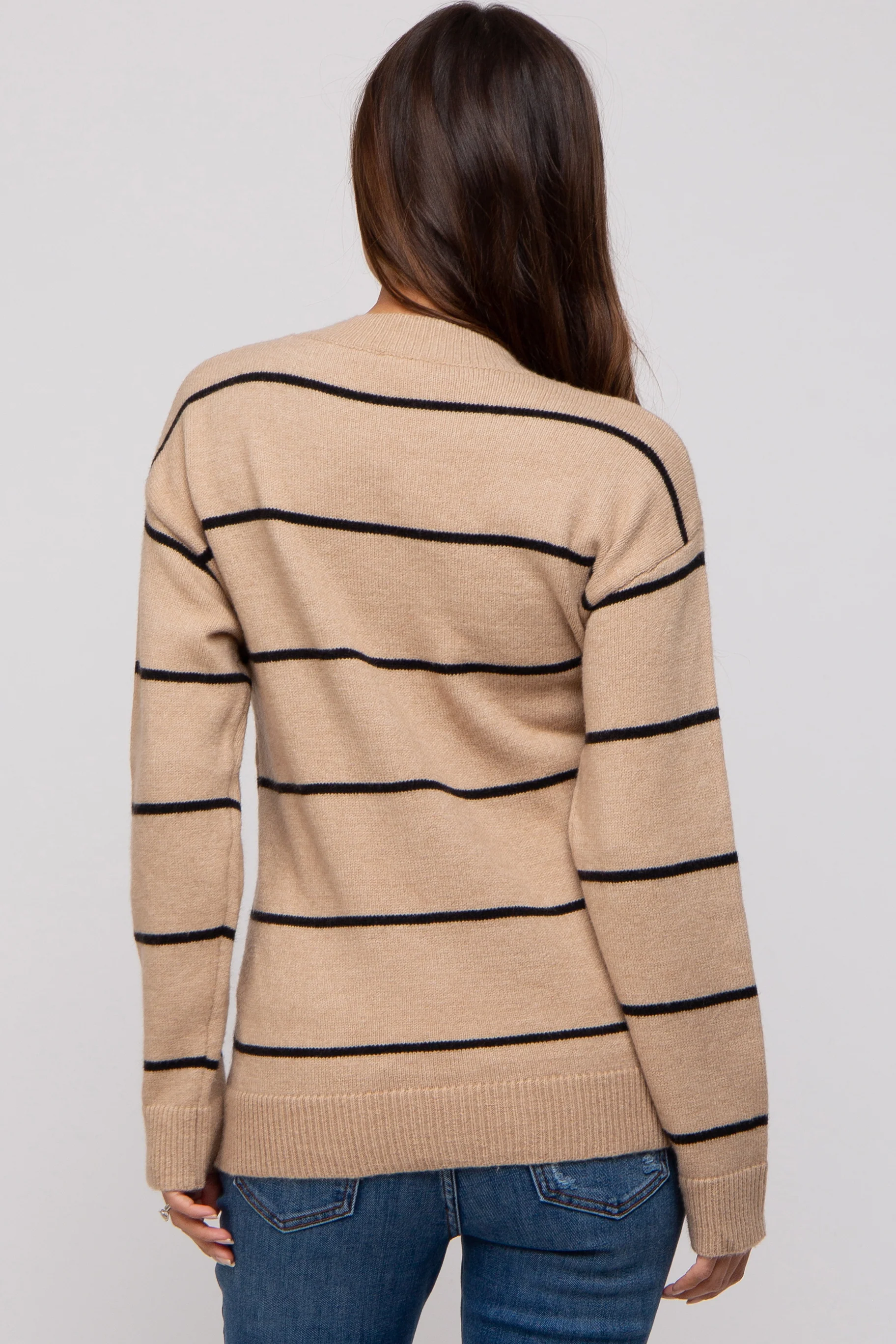 Mocha Striped Mock Neck Maternity Sweater - Image 3
