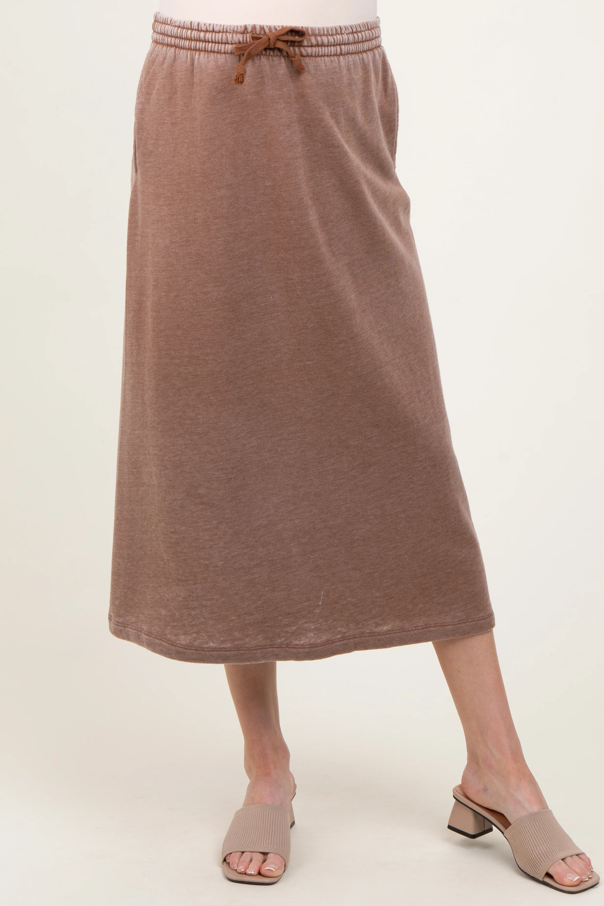 Mocha Terry Drawstring Maternity Midi Skirt - Image 3
