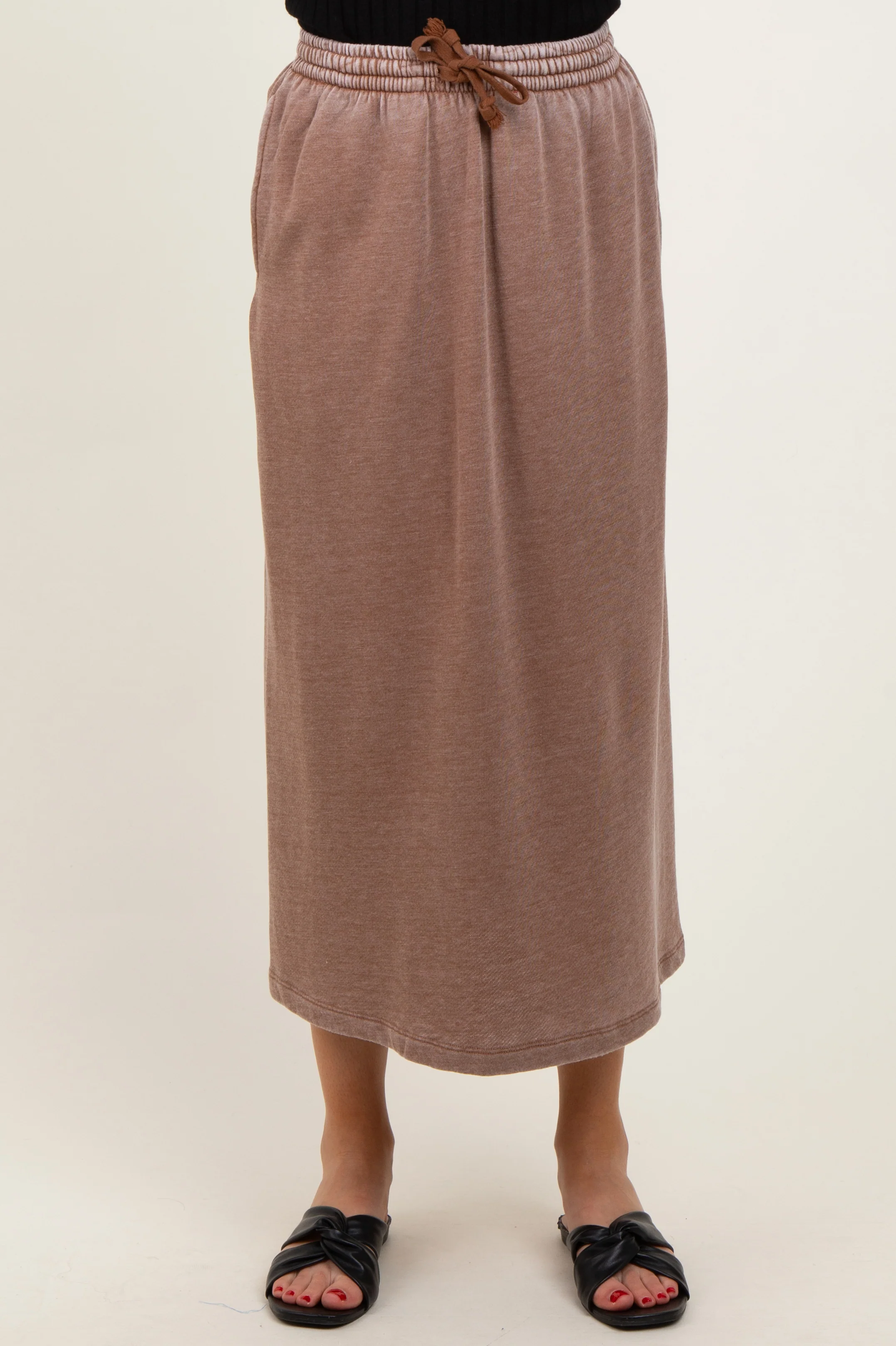 Mocha Terry Drawstring Midi Skirt - Image 3