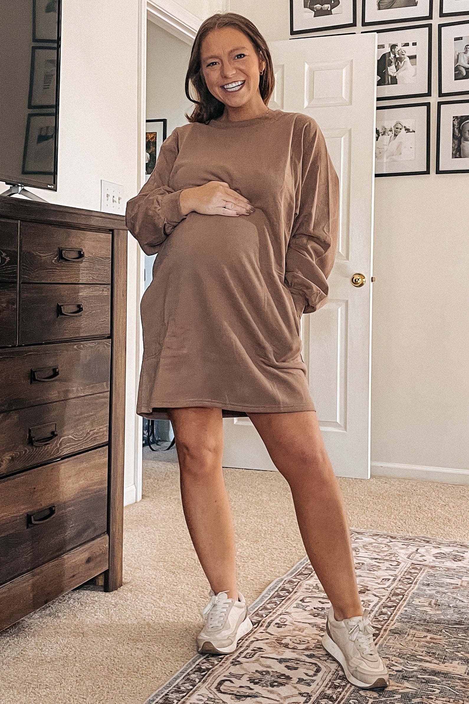 Mocha Ultra Soft Maternity Sweatshirt Dress - Image 5