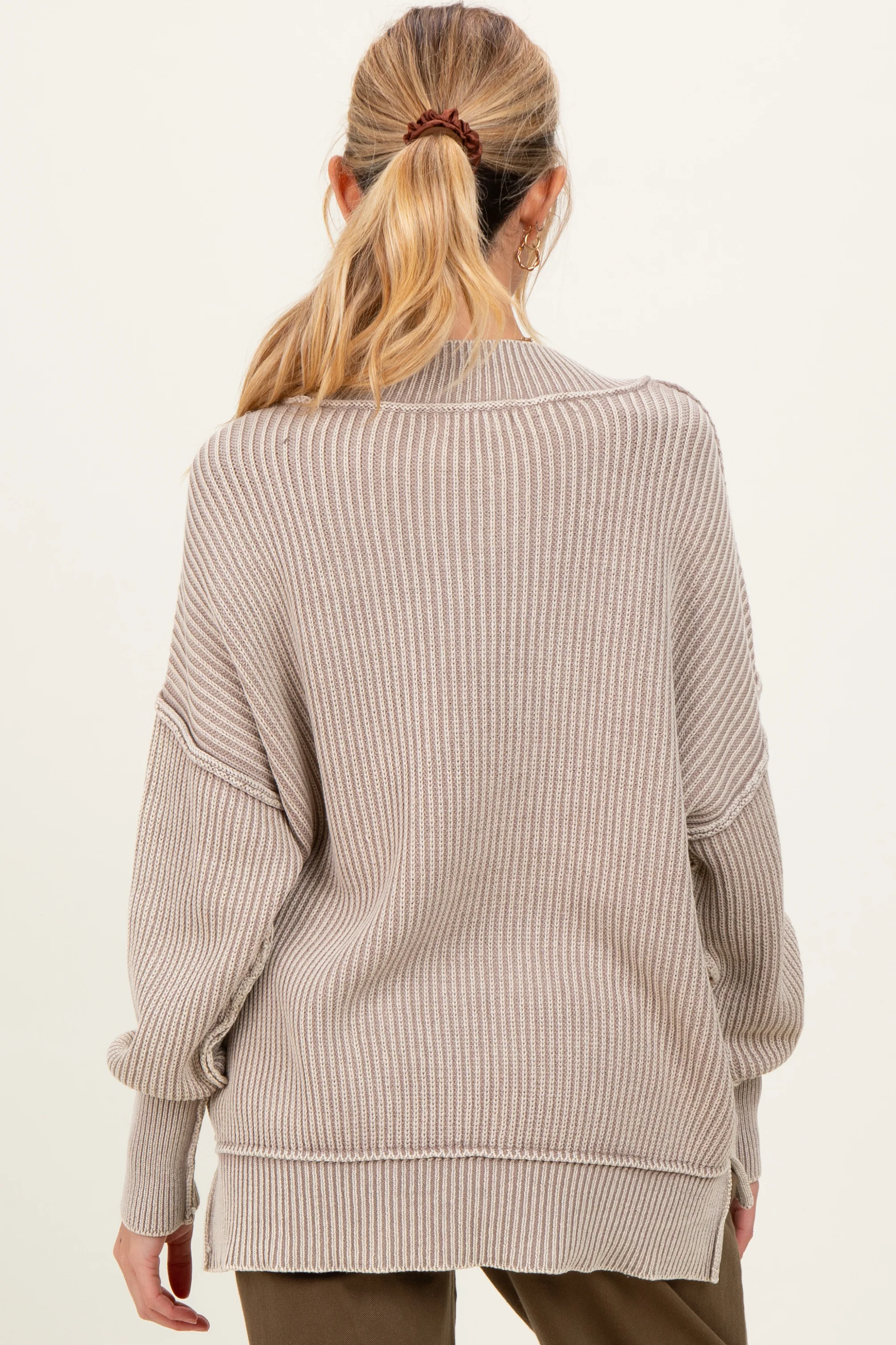 Mocha Washed Side Slit Oversized Maternity Sweater - Image 3