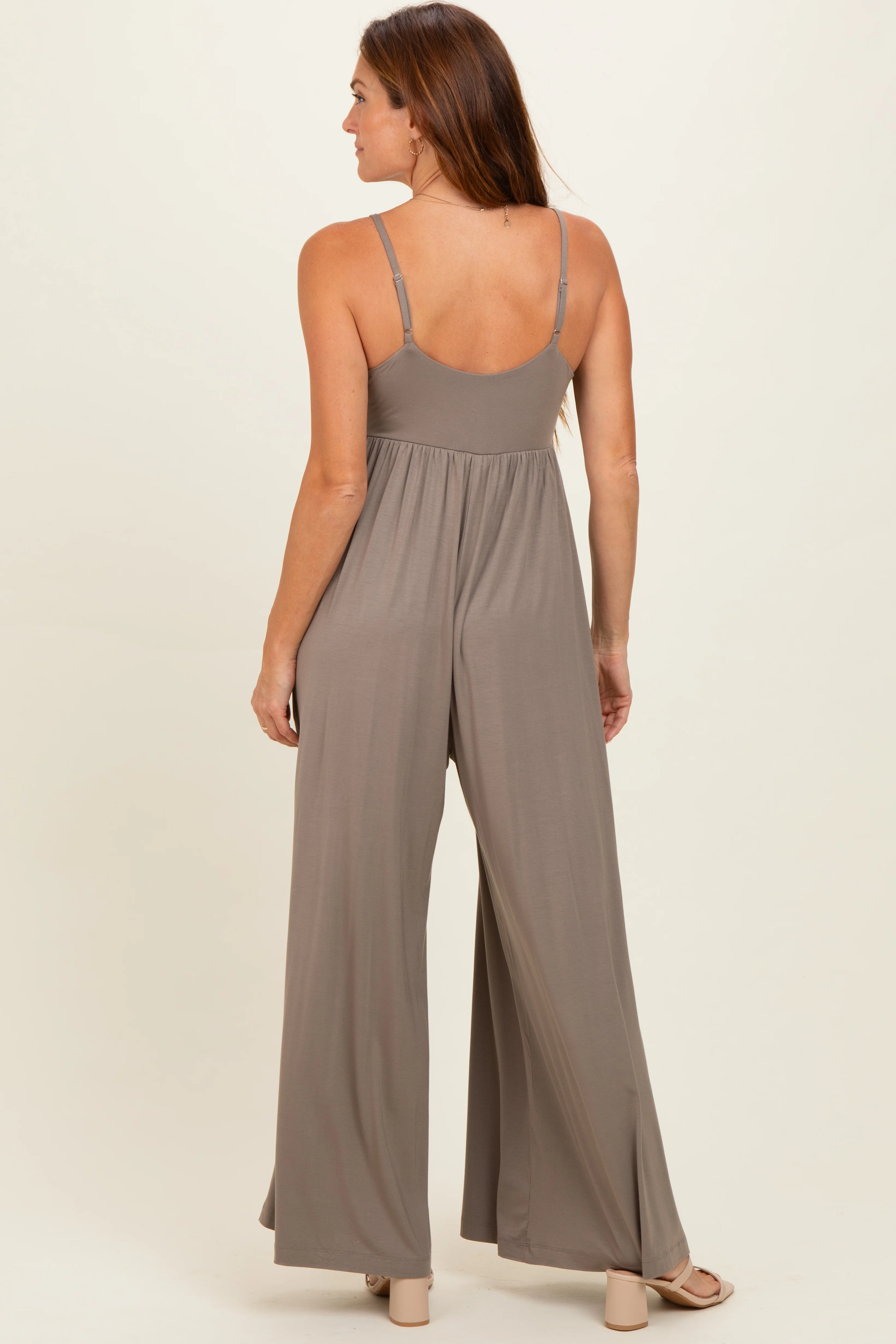 Moss Brown Sleeveless Wide Leg Jumpsuit - Image 3