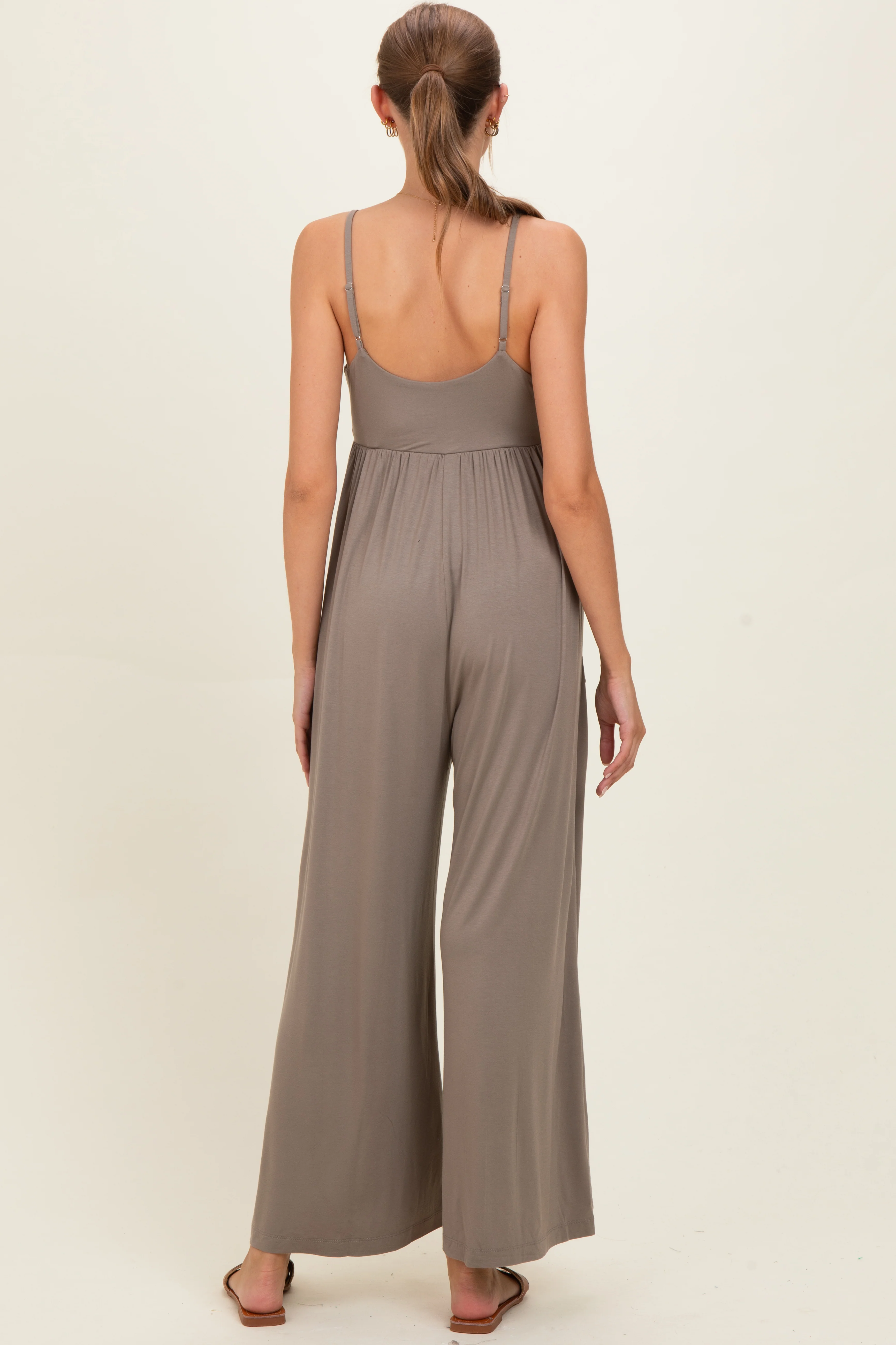 Moss Brown Sleeveless Wide Leg Maternity Jumpsuit - Image 3