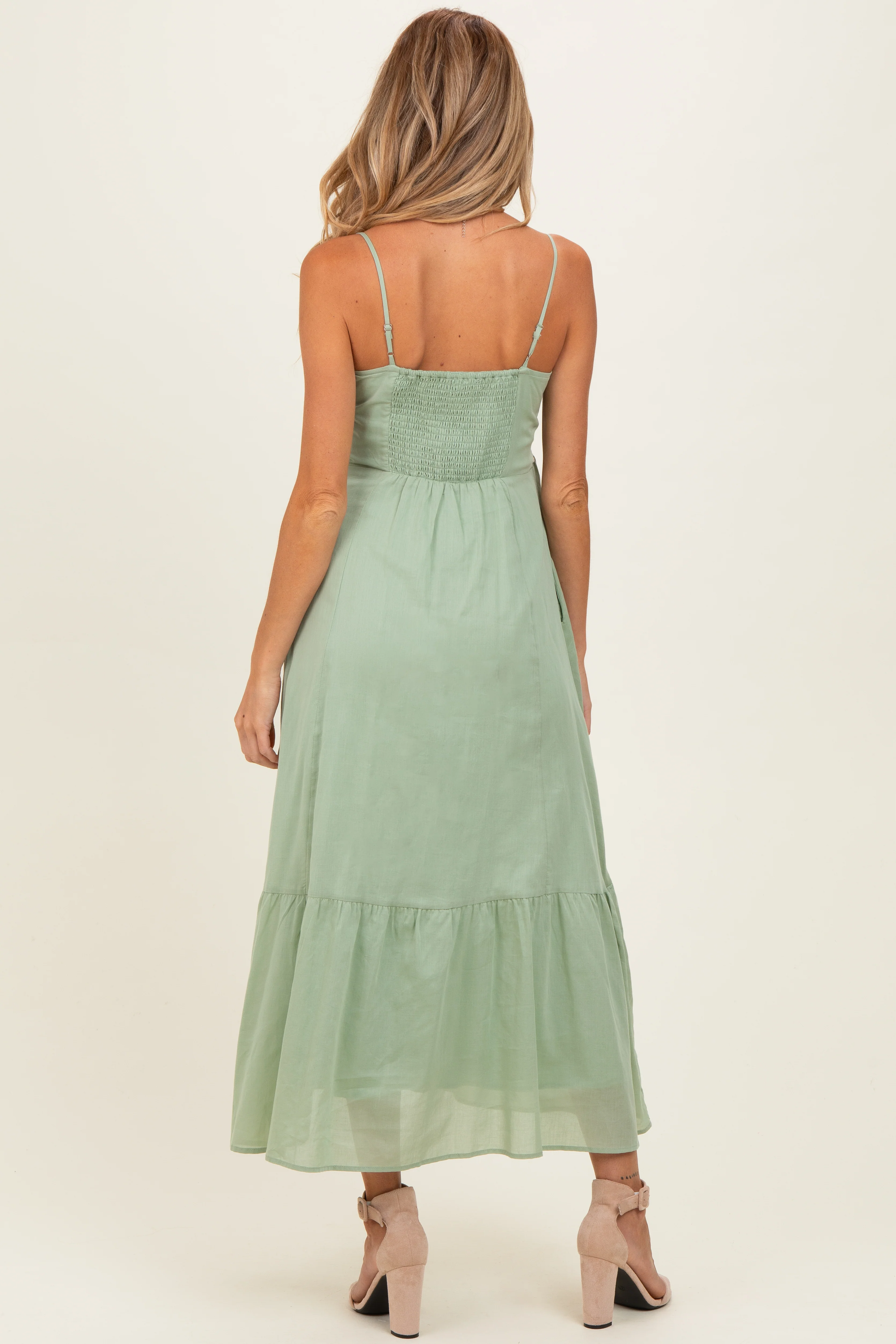 Moss Green Lace Accent Maternity Maxi Dress - Image 4