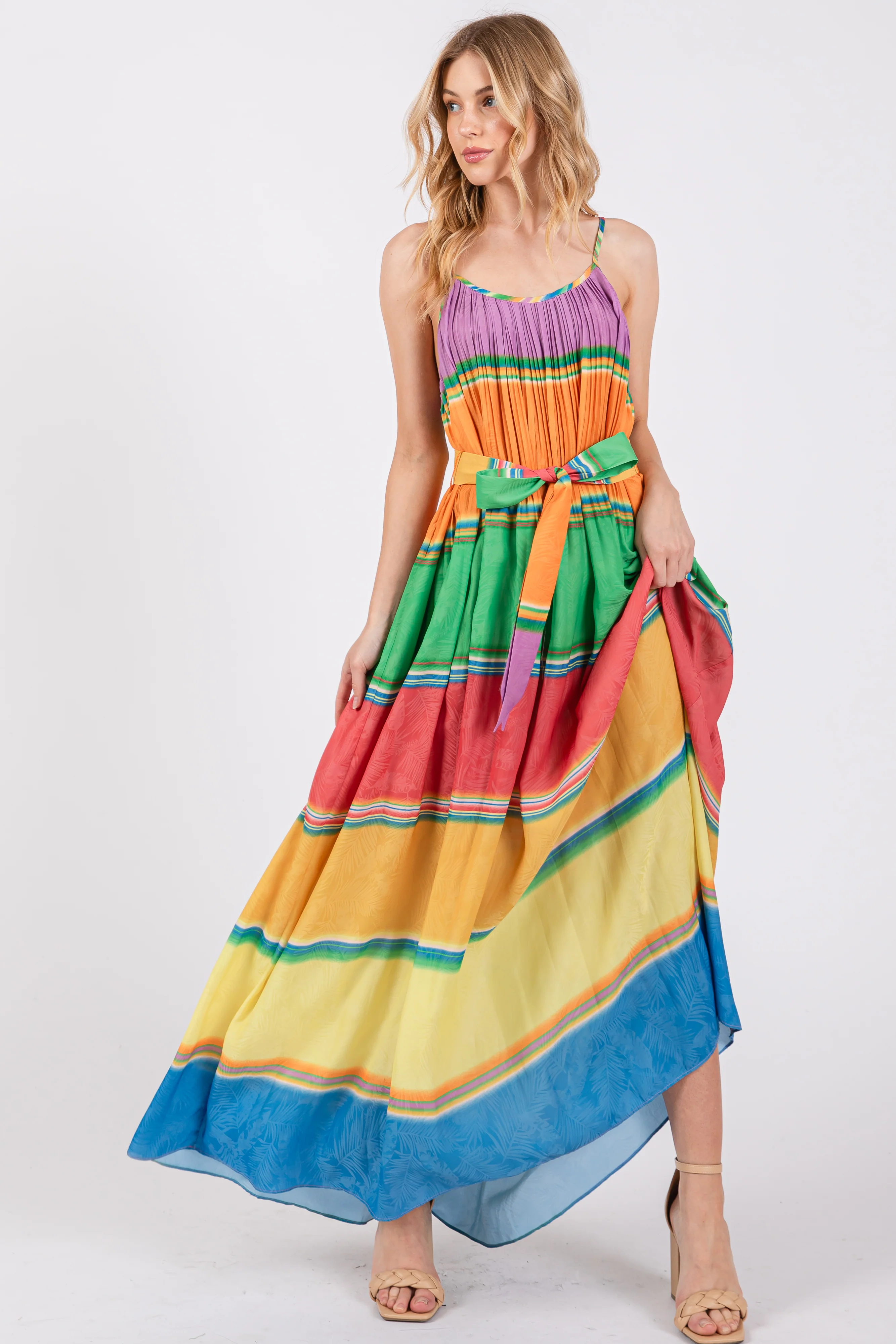 Multi Color Self Tie Adjustable Strap Maternity Dress - Image 5