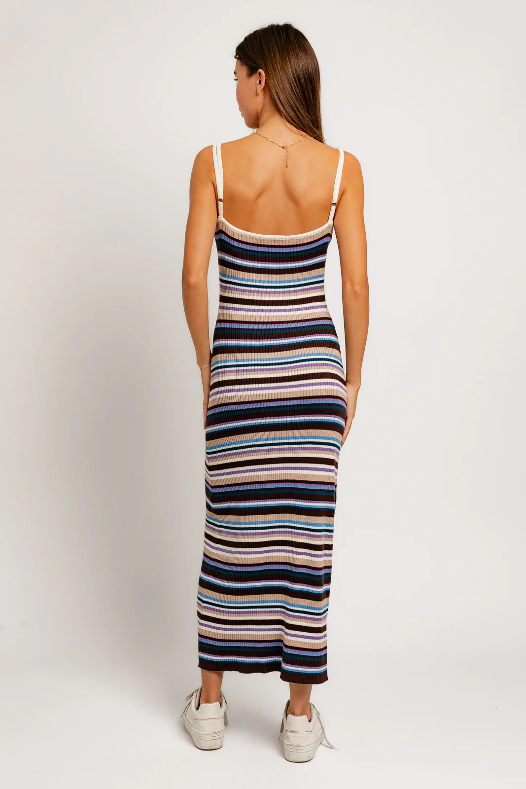 Multi Color Striped Square Neck Sleeveless Maxi Dress - Image 3
