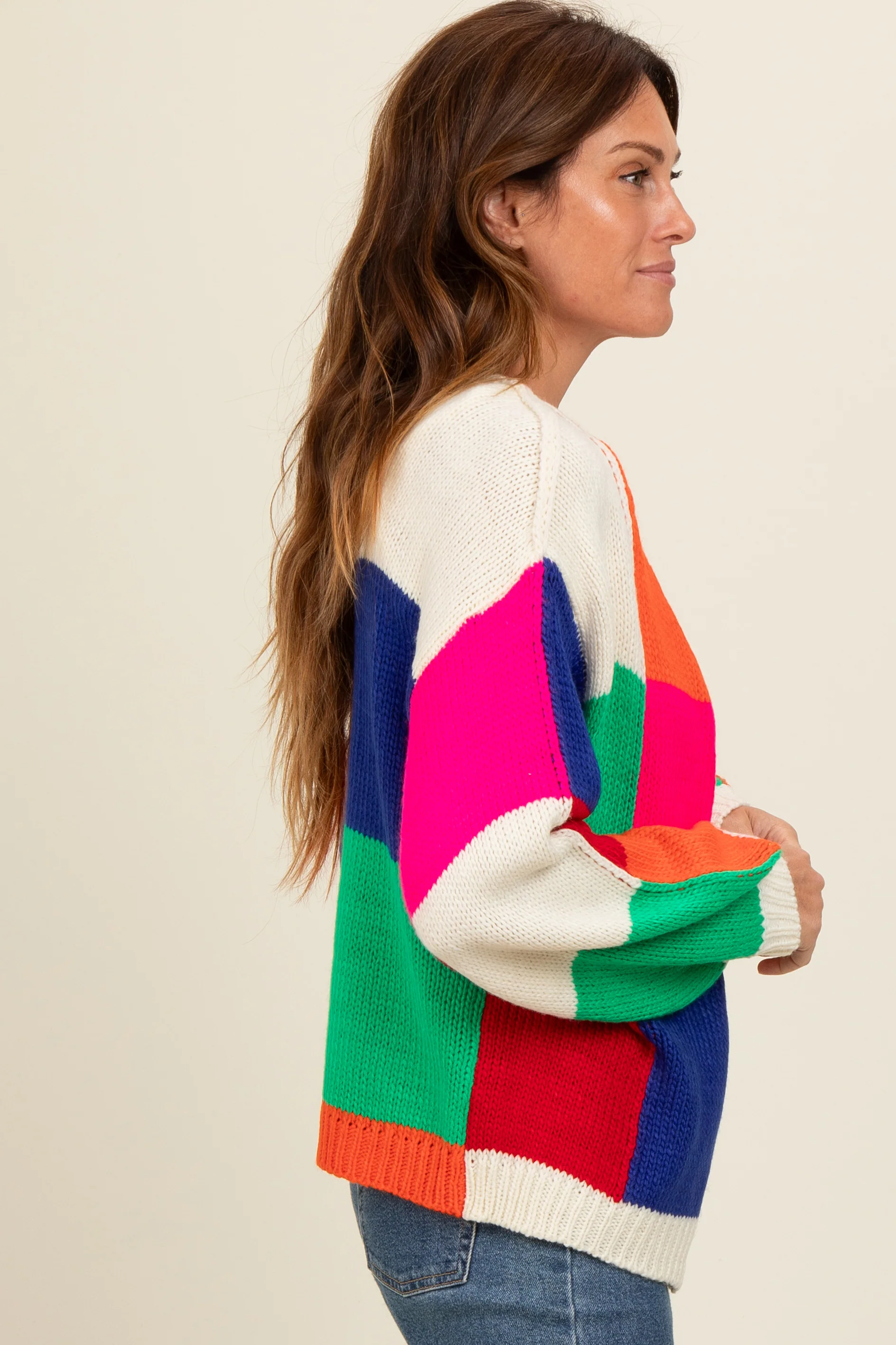 Multicolor Checkered Cardigan Sweater - Image 3