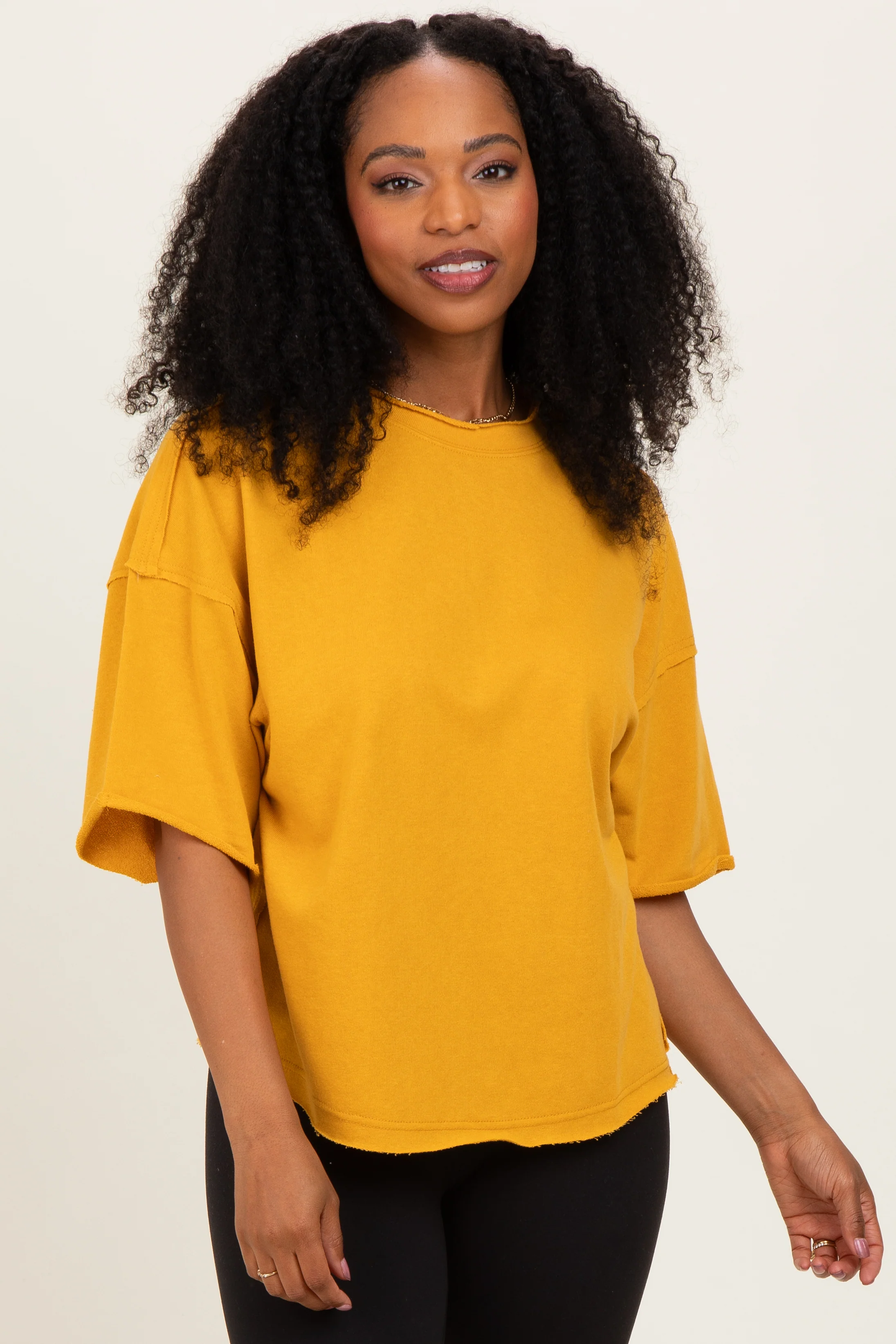 Mustard Raw Cut Edge Maternity Boxy Tee - Image 5