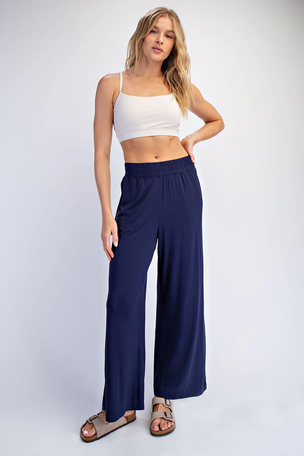 Navy Ankle Wide Leg Maternity Pants - Image 5