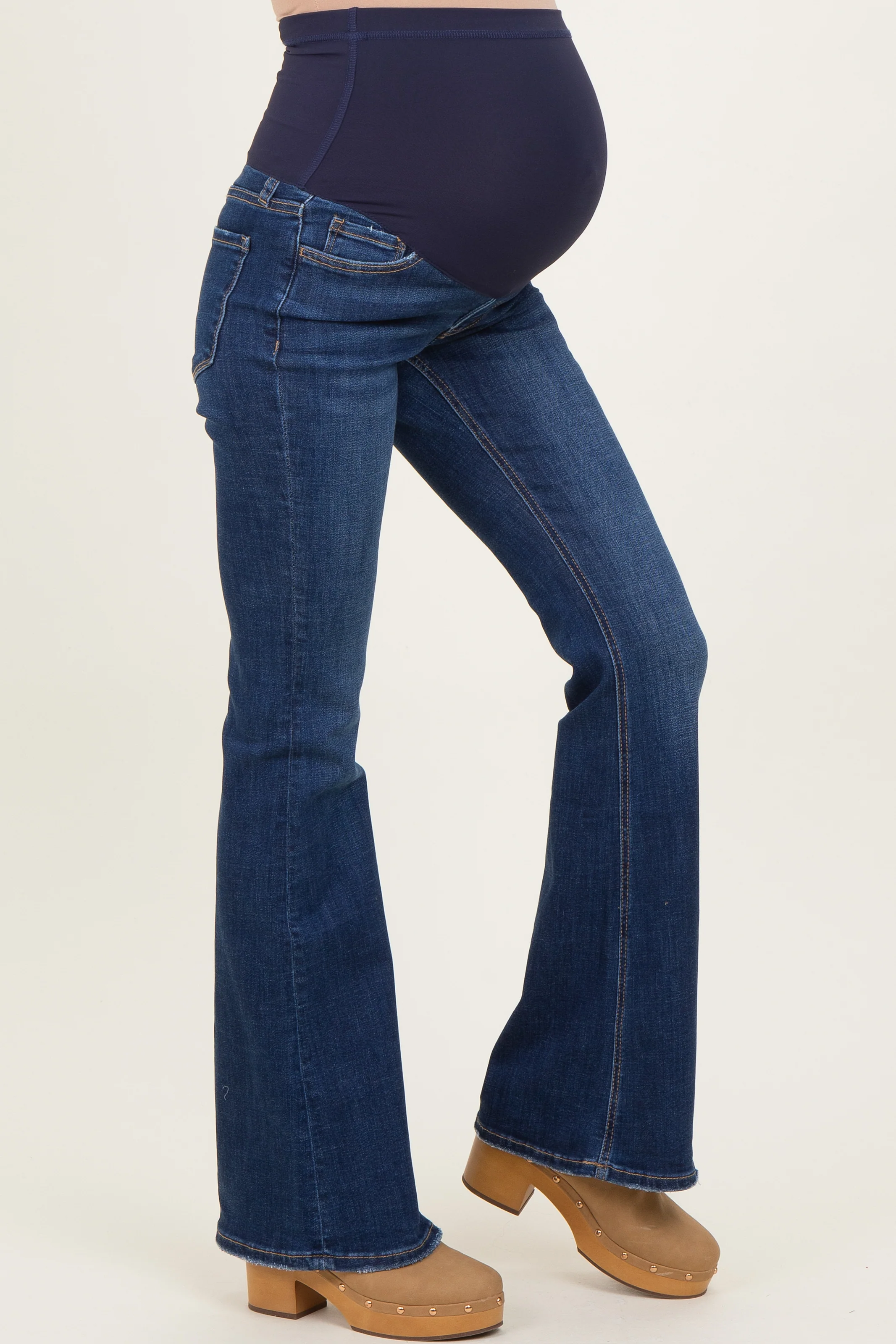 Navy Blue Dark Wash Maternity Flared Jeans - Image 5