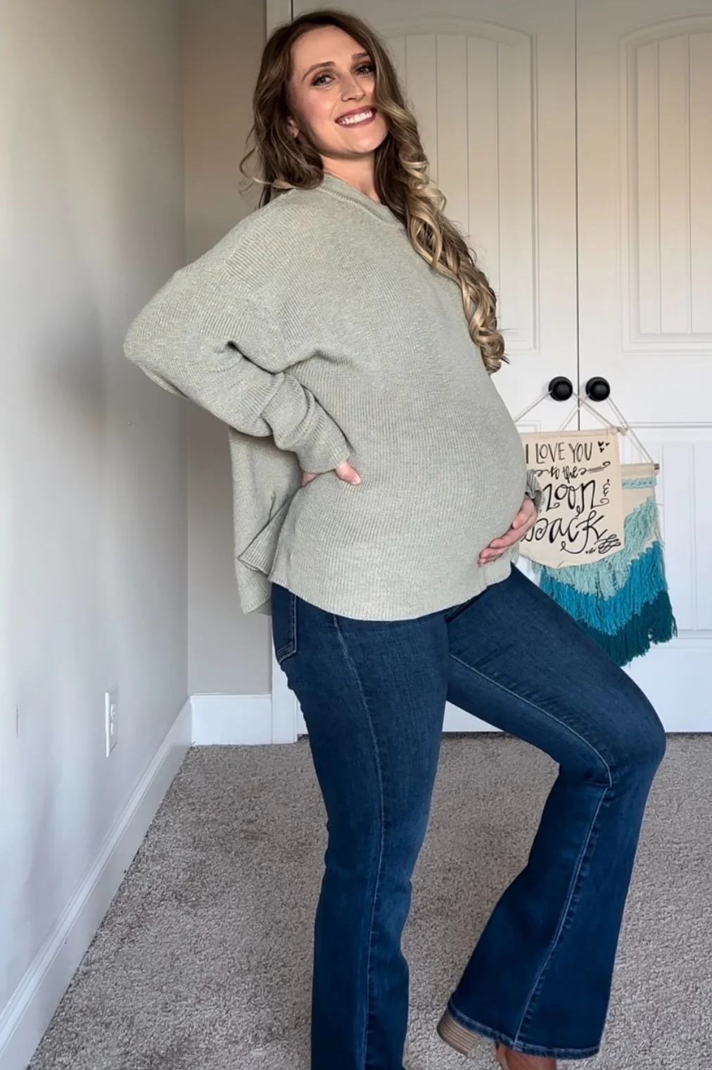 Navy Blue Flare Leg Maternity Jeans - Image 6