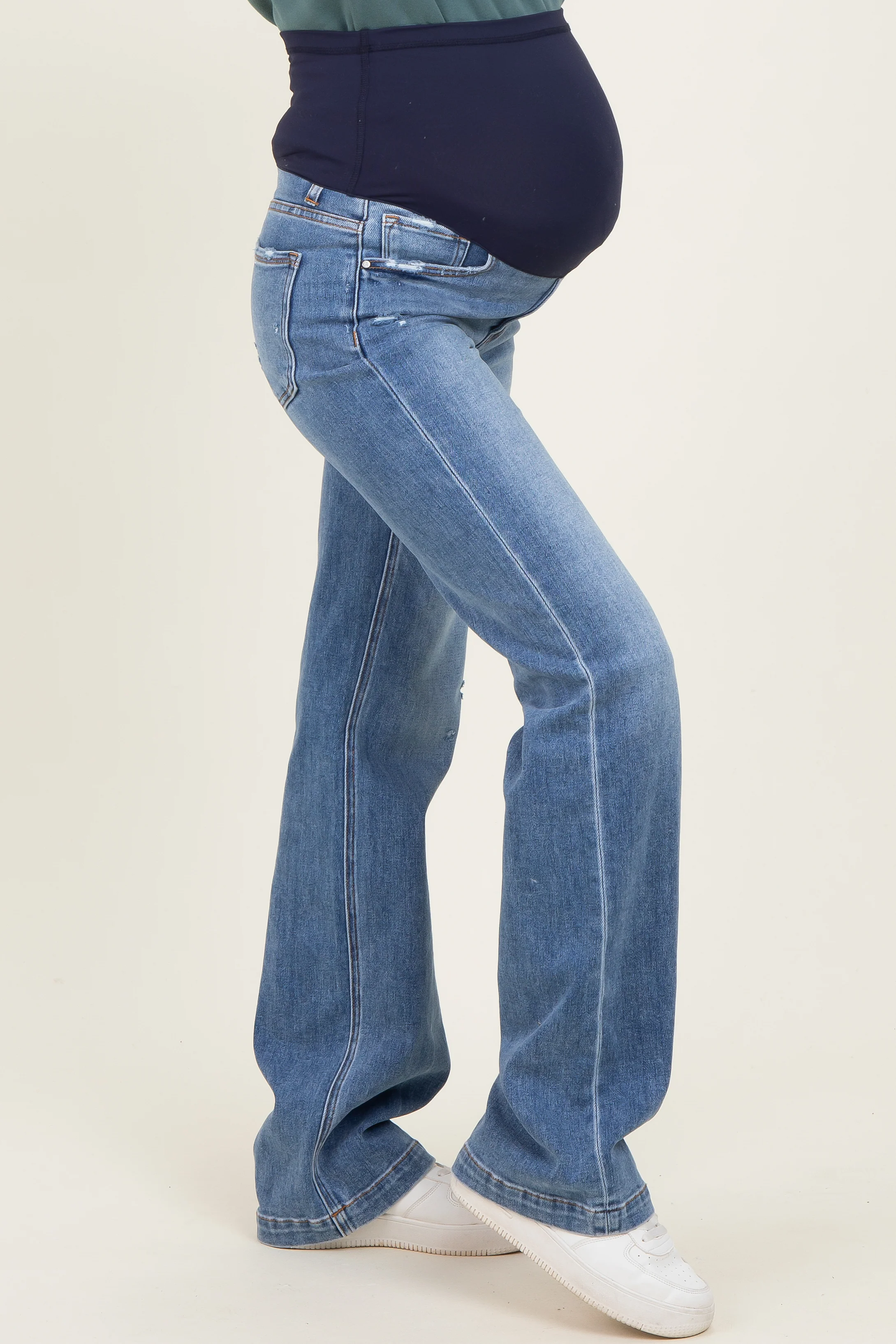 Navy Blue Lightly Distressed Maternity Straight Leg Jeans - Image 5