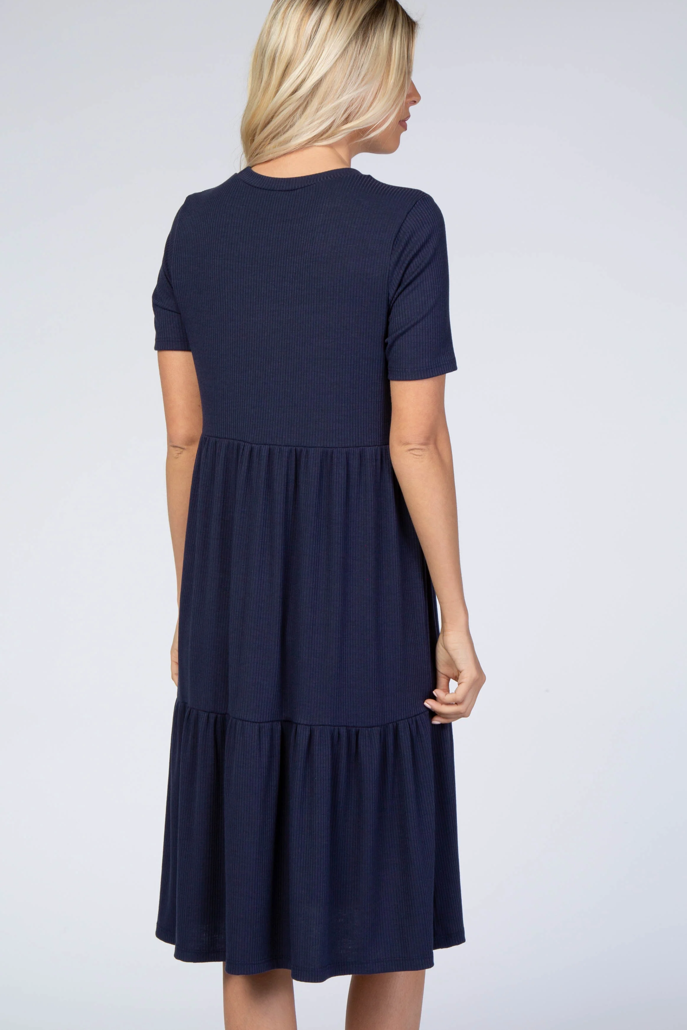 Navy Blue Ribbed Tiered Dress - Image 3