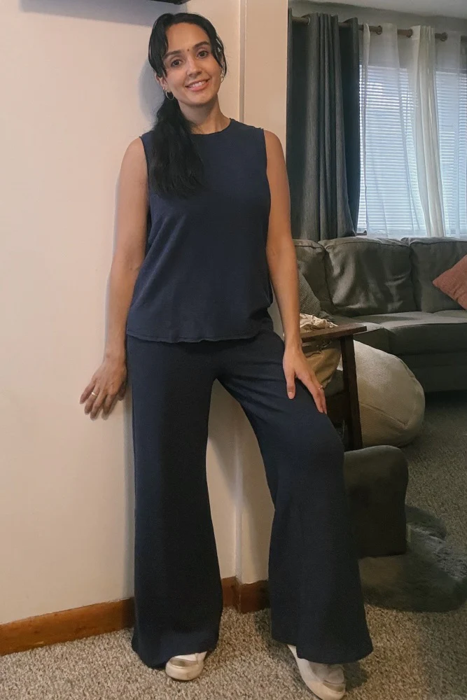 Navy Blue Slub Knit Pants Set - Image 5