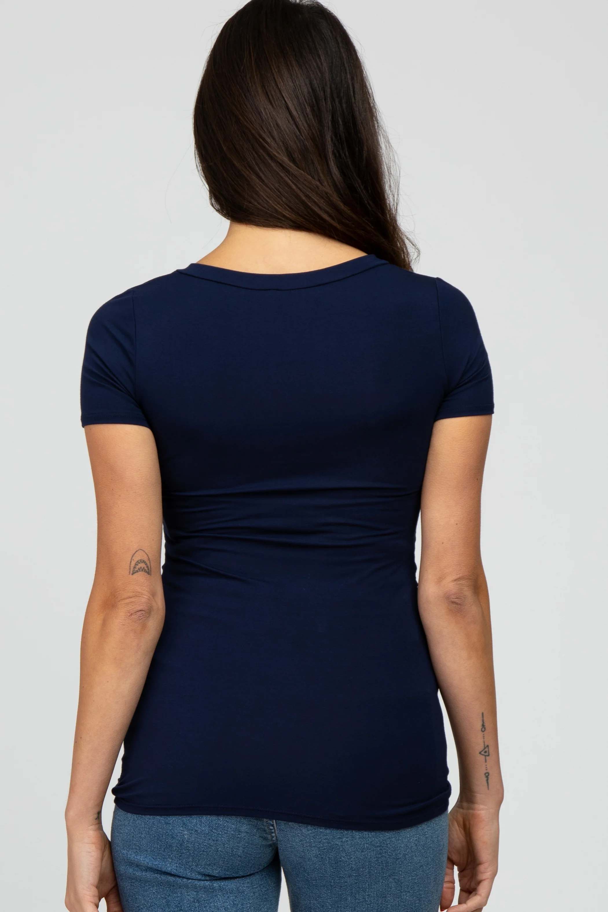 Navy Blue V-Neck Ruched Side Top - Image 4