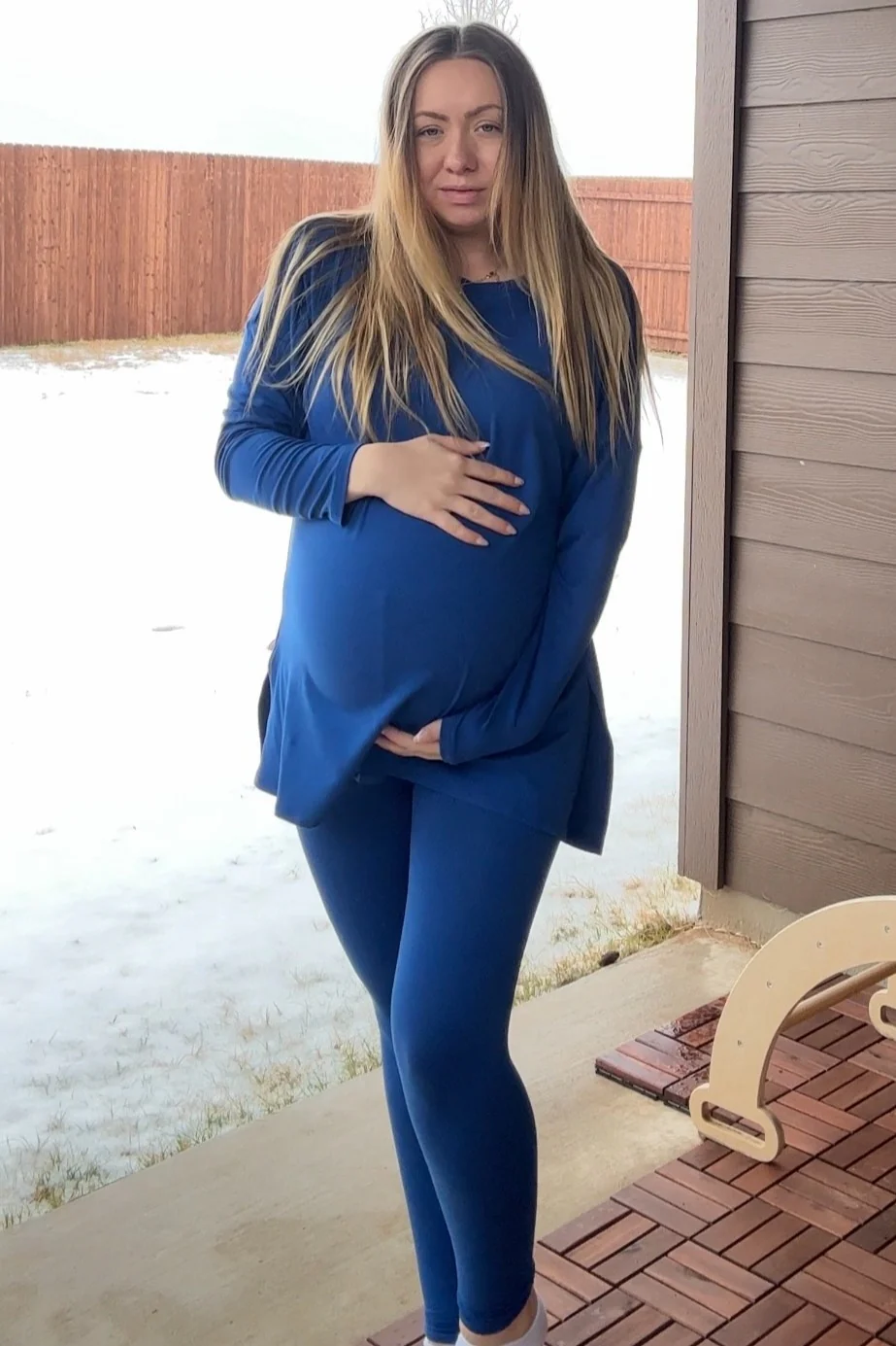 Navy Brushed Knit Maternity Oversized Top and Legging Set - Image 5
