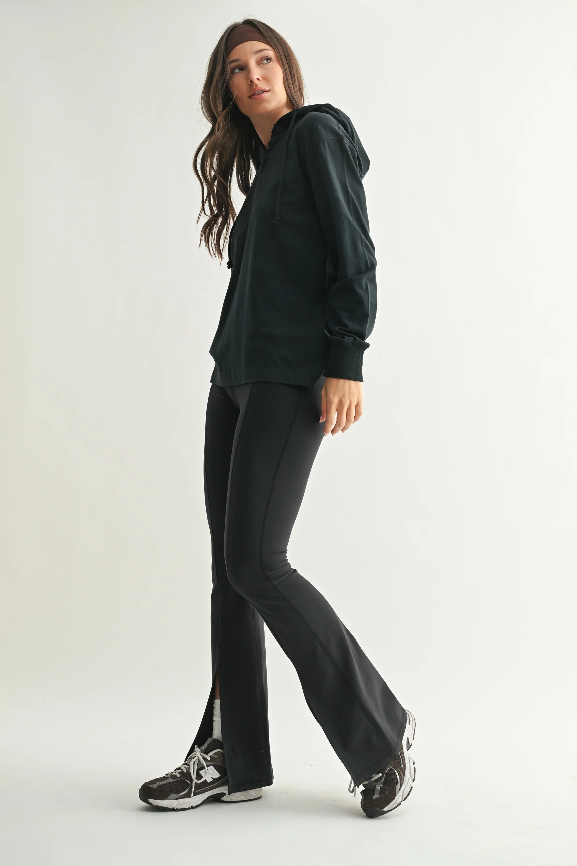 Navy Button Up Hooded Long Sleeve Top - Image 4