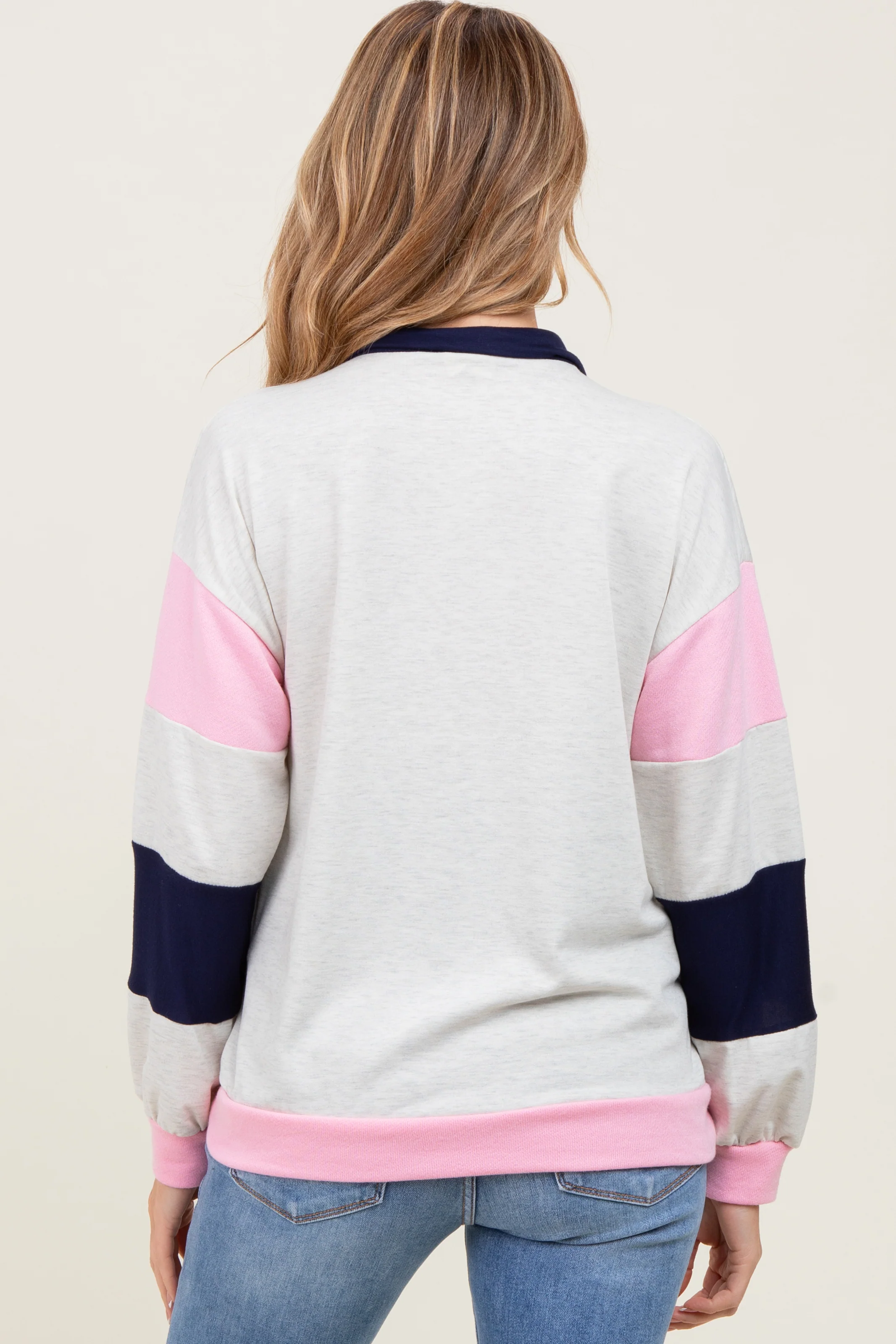 Navy Colorblock Collared Maternity Pullover - Image 4