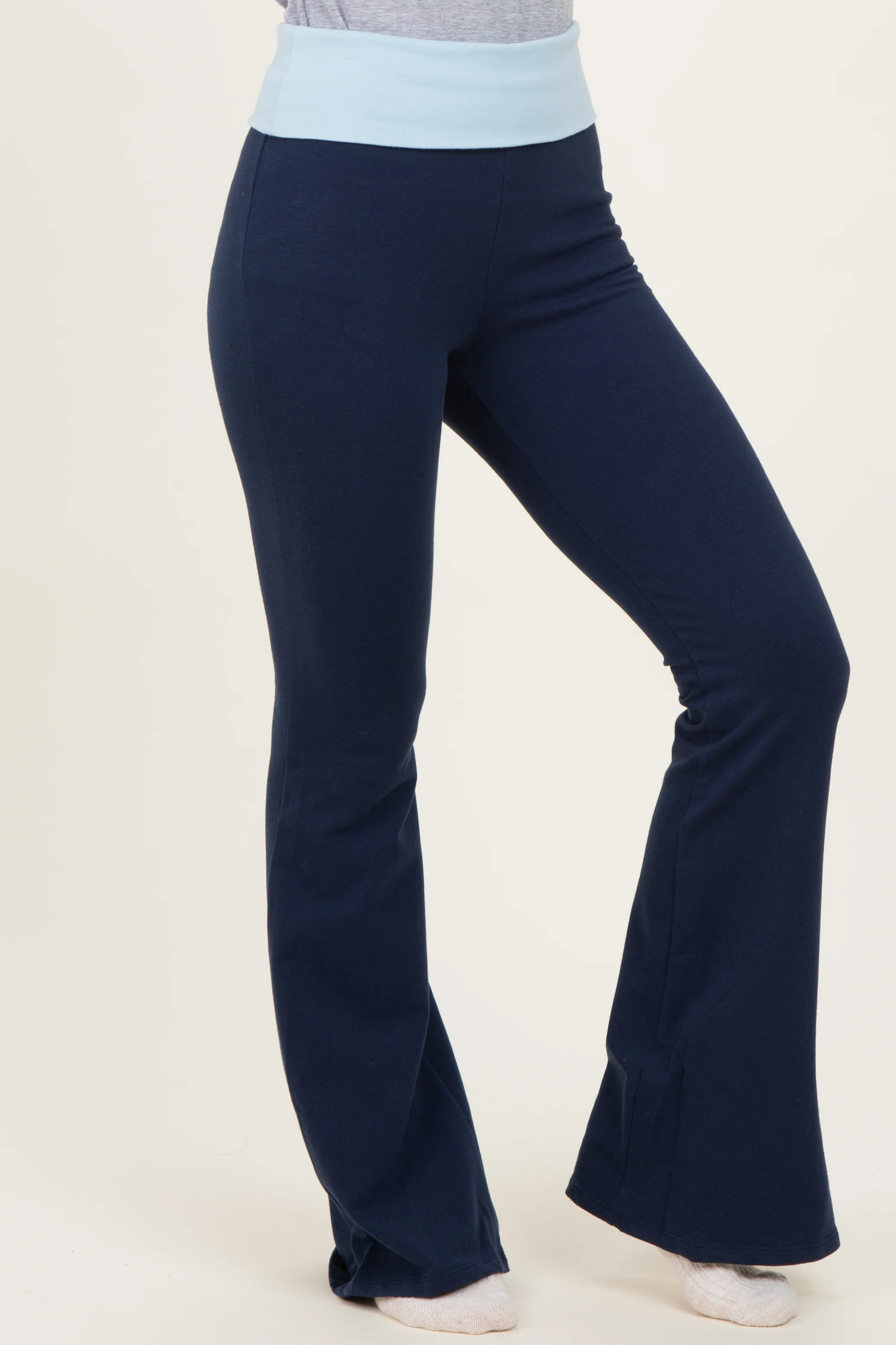 Navy Contrast Waistband Flared Maternity Lounge Pants - Image 6