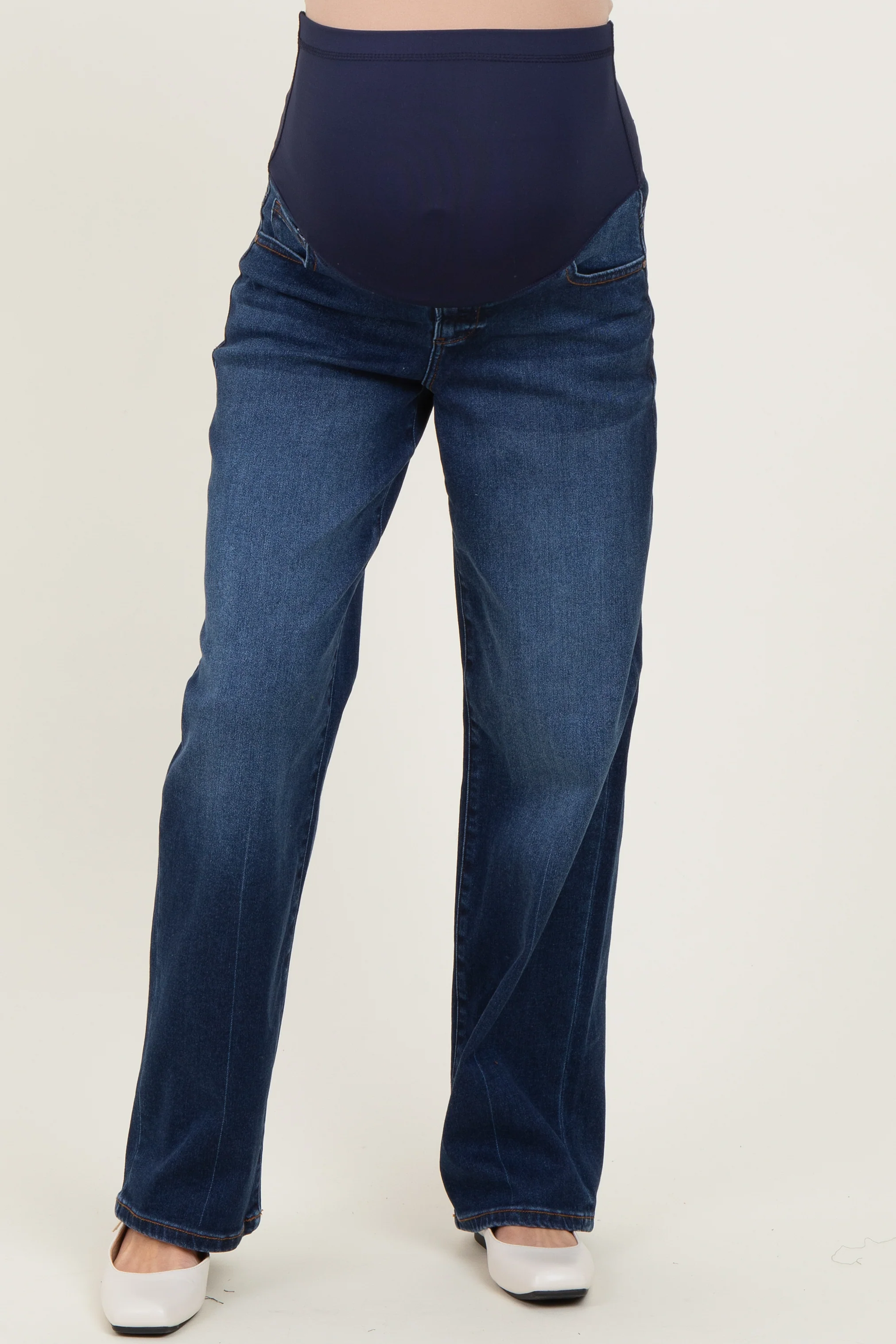 Navy Dark Wash Boyfriend Fit Maternity Jeans - Image 2
