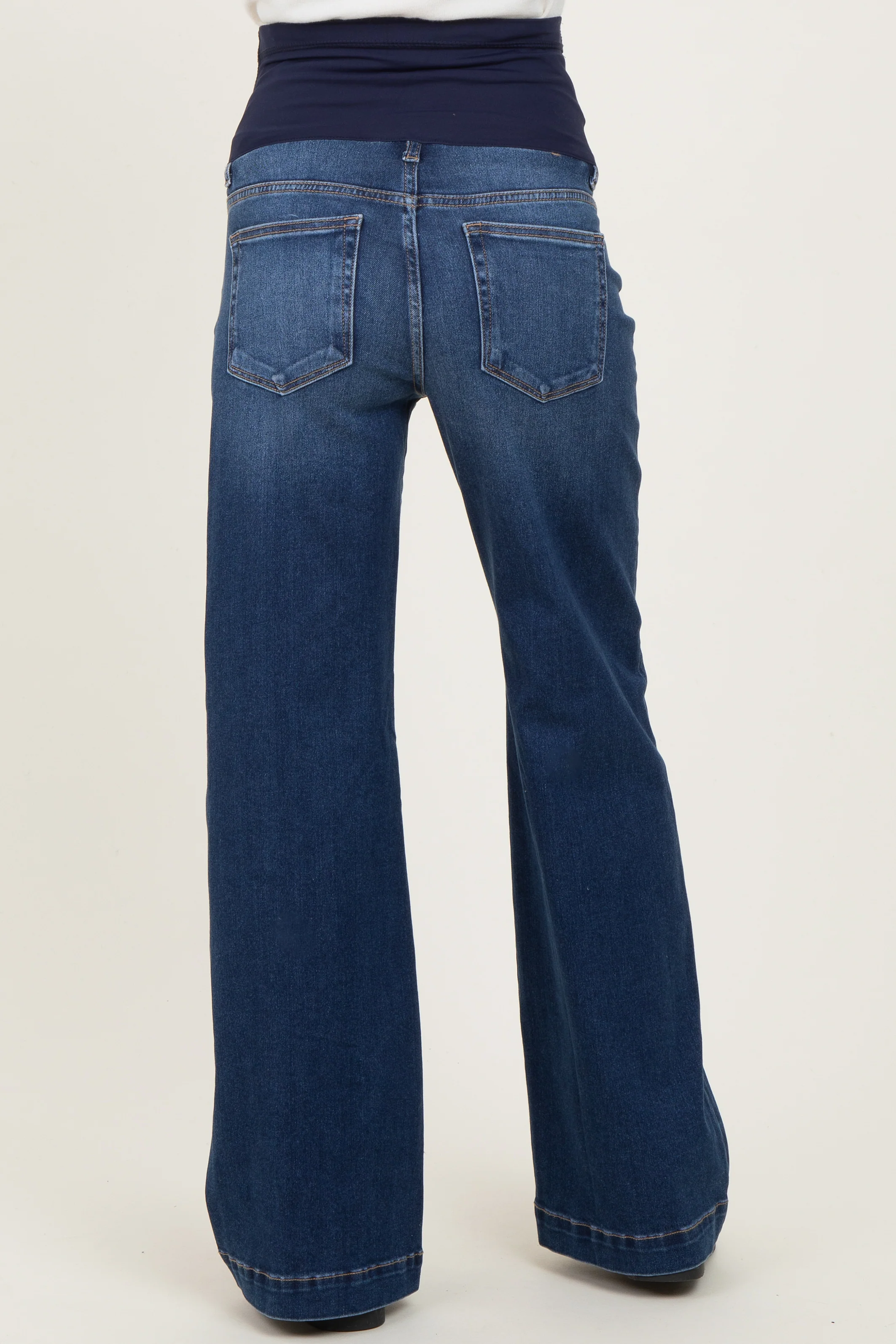 Navy Dark Wash Wide Leg Maternity Jeans - Image 4