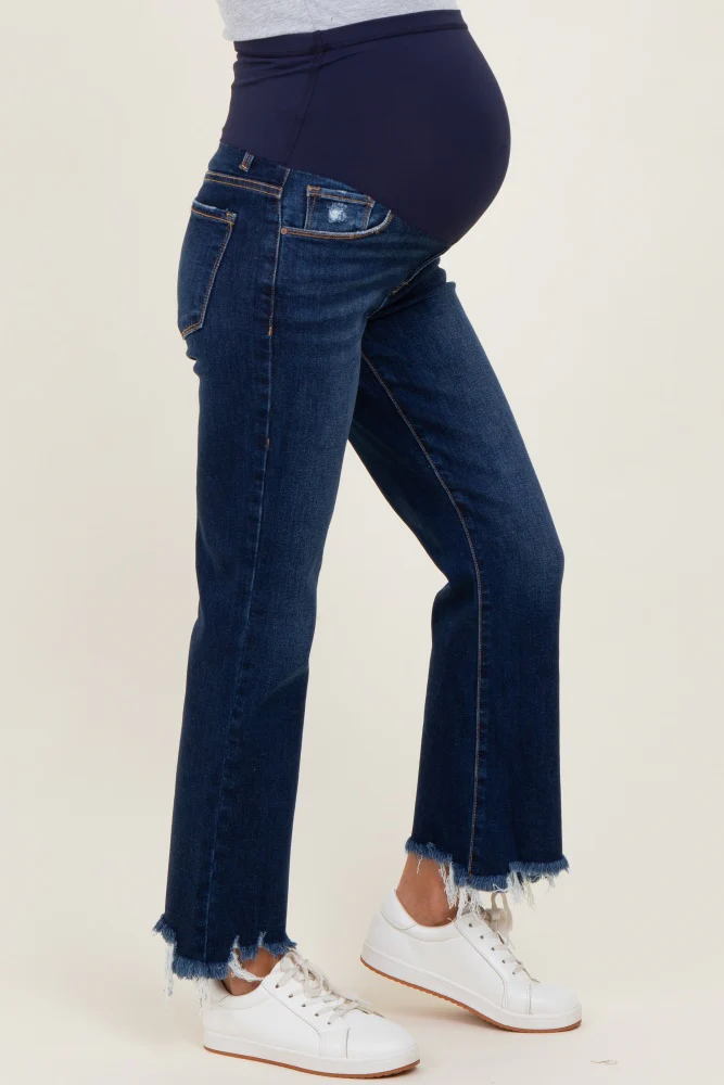 Navy Distressed Hem Cropped Bootcut Maternity Jeans - Image 4