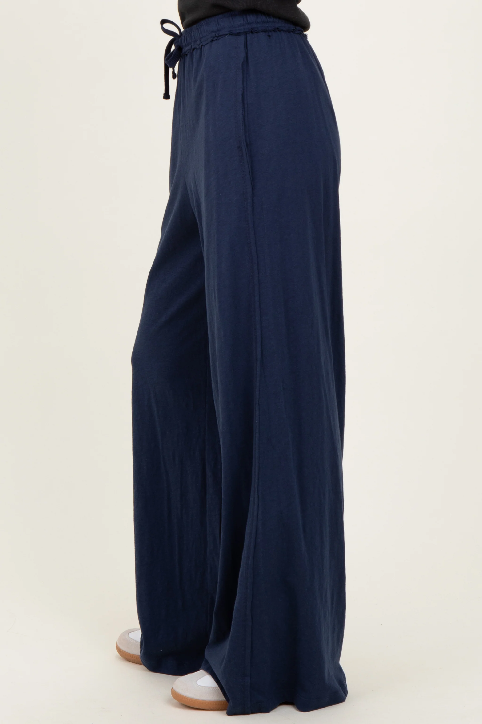 Navy Drawstring Wide Leg Lounge Pant - Image 4