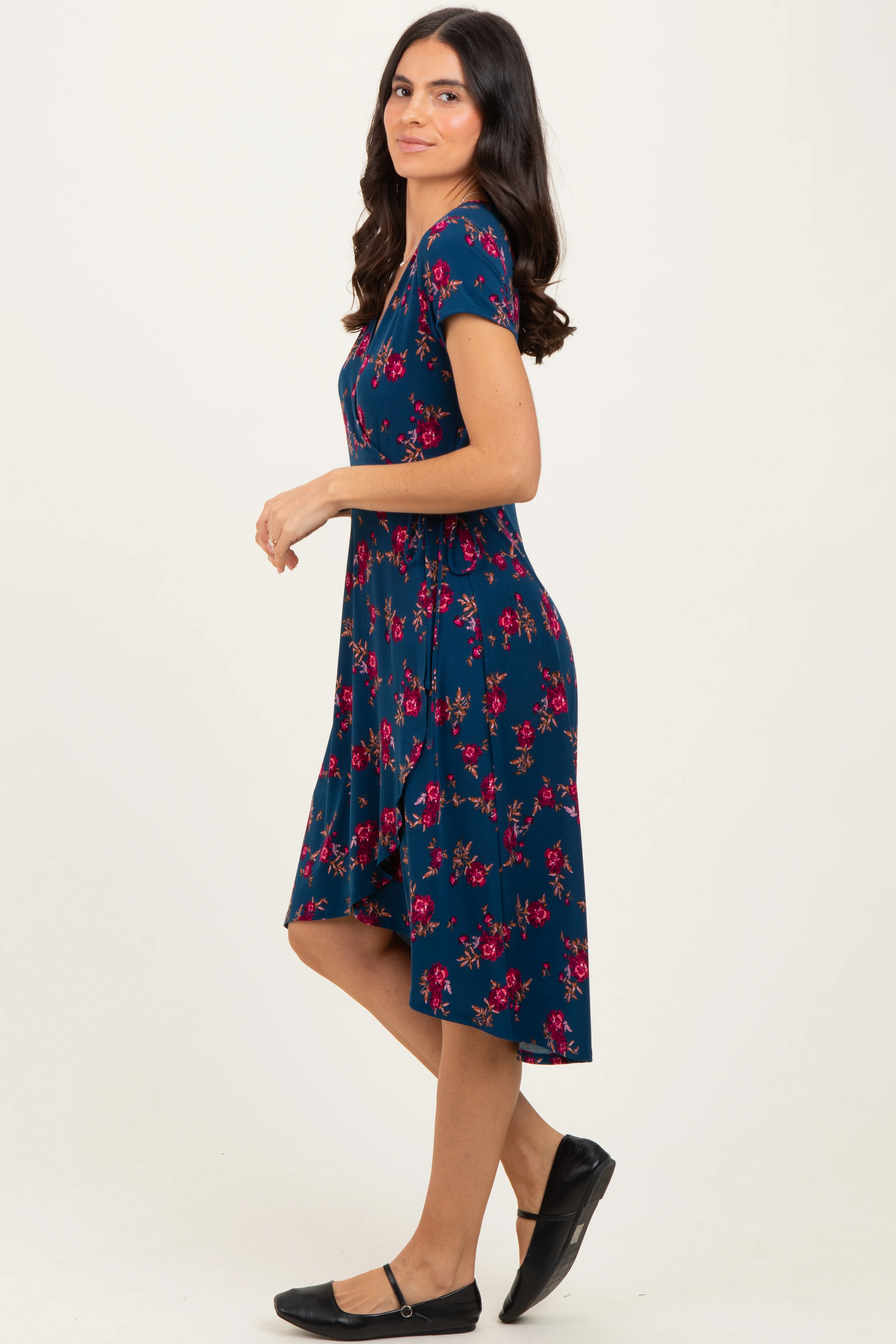 Navy Floral Nursing Wrap Midi Dress - Image 2