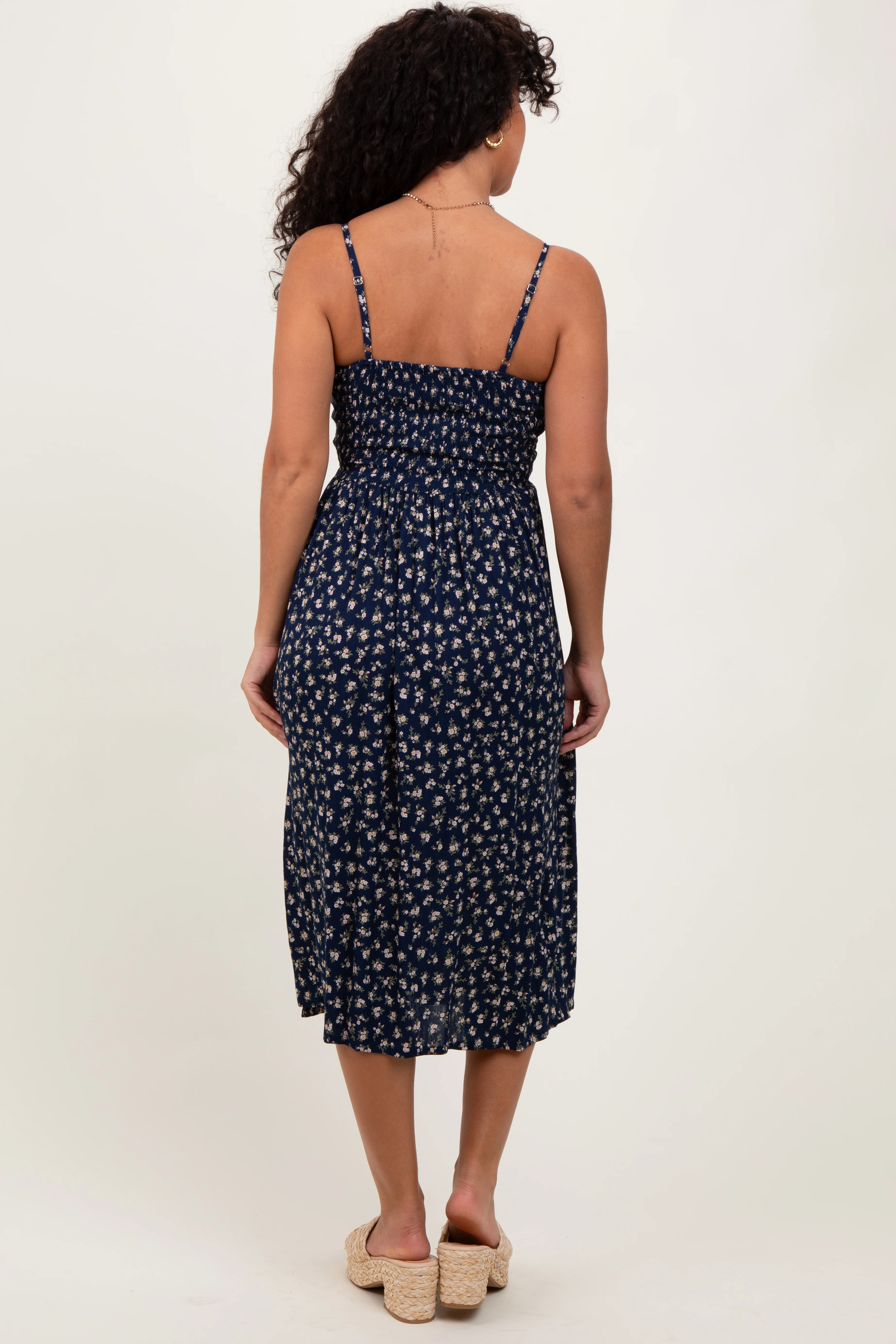 Navy Floral Twist Front Cut Out Midi Dress - Image 4