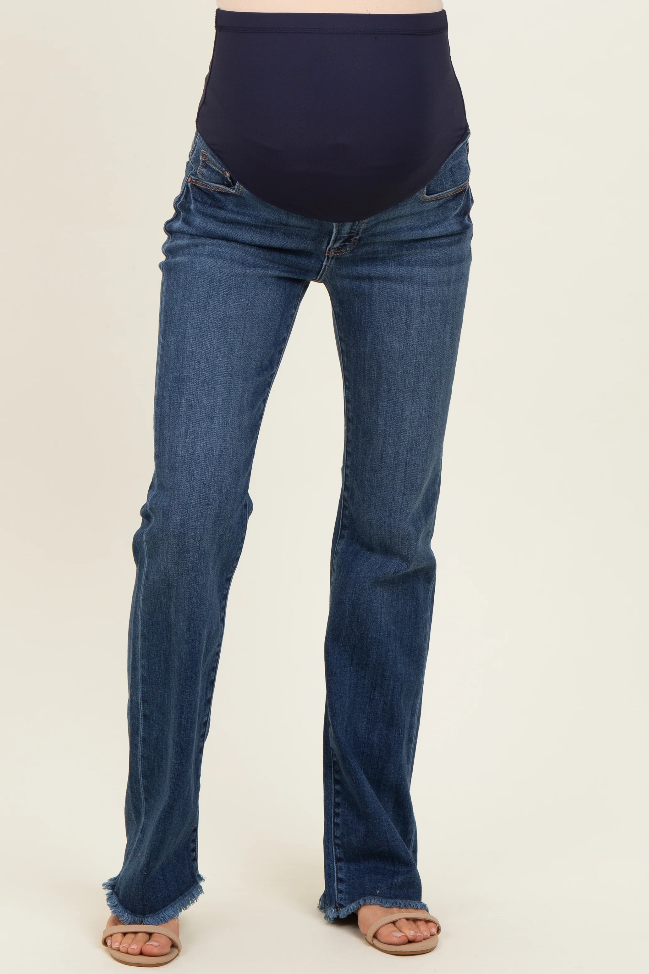 Navy Frayed Hem Maternity Bootcut Jeans - Image 2