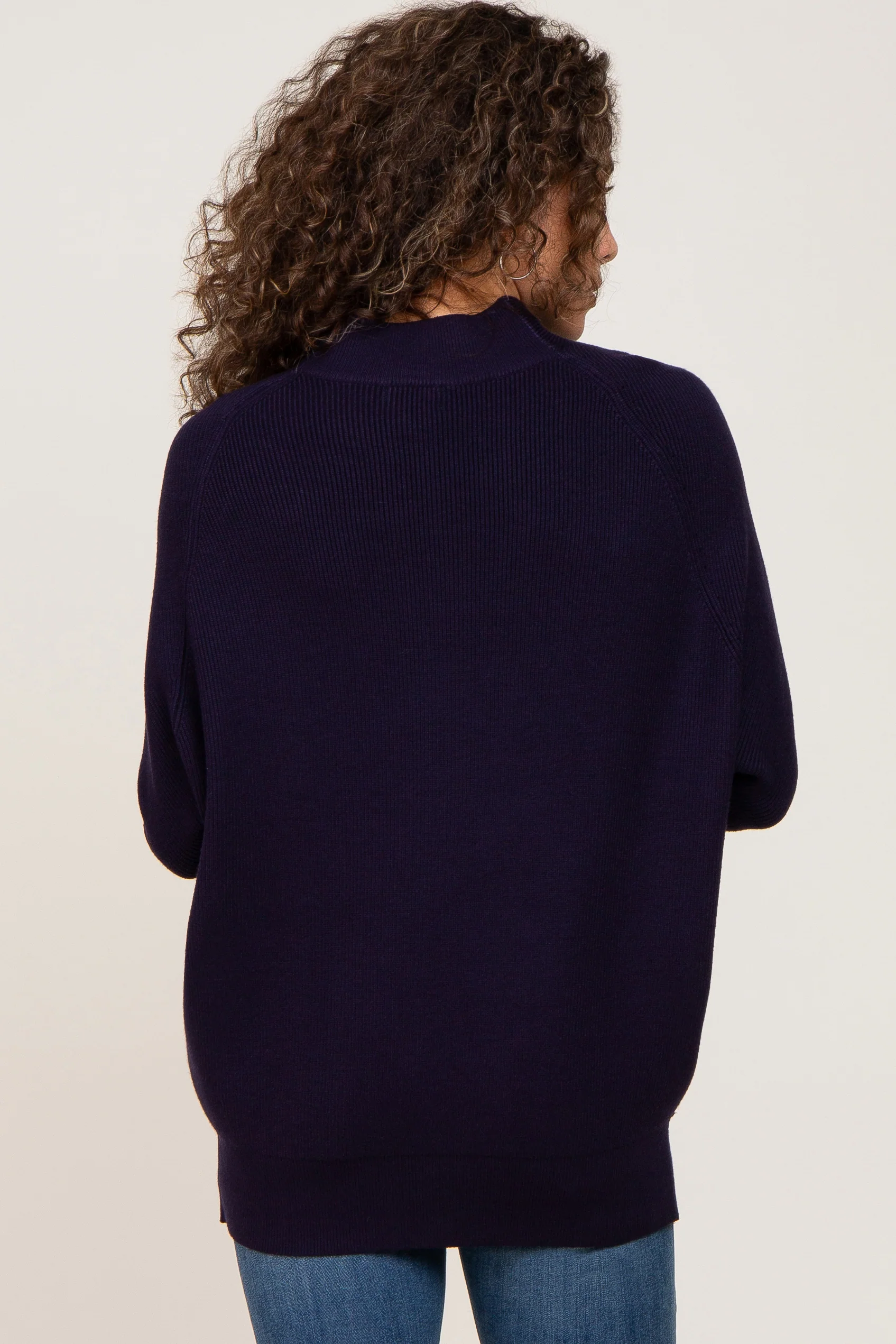 Navy Funnel Neck Dolman Sleeve Sweater - Image 3