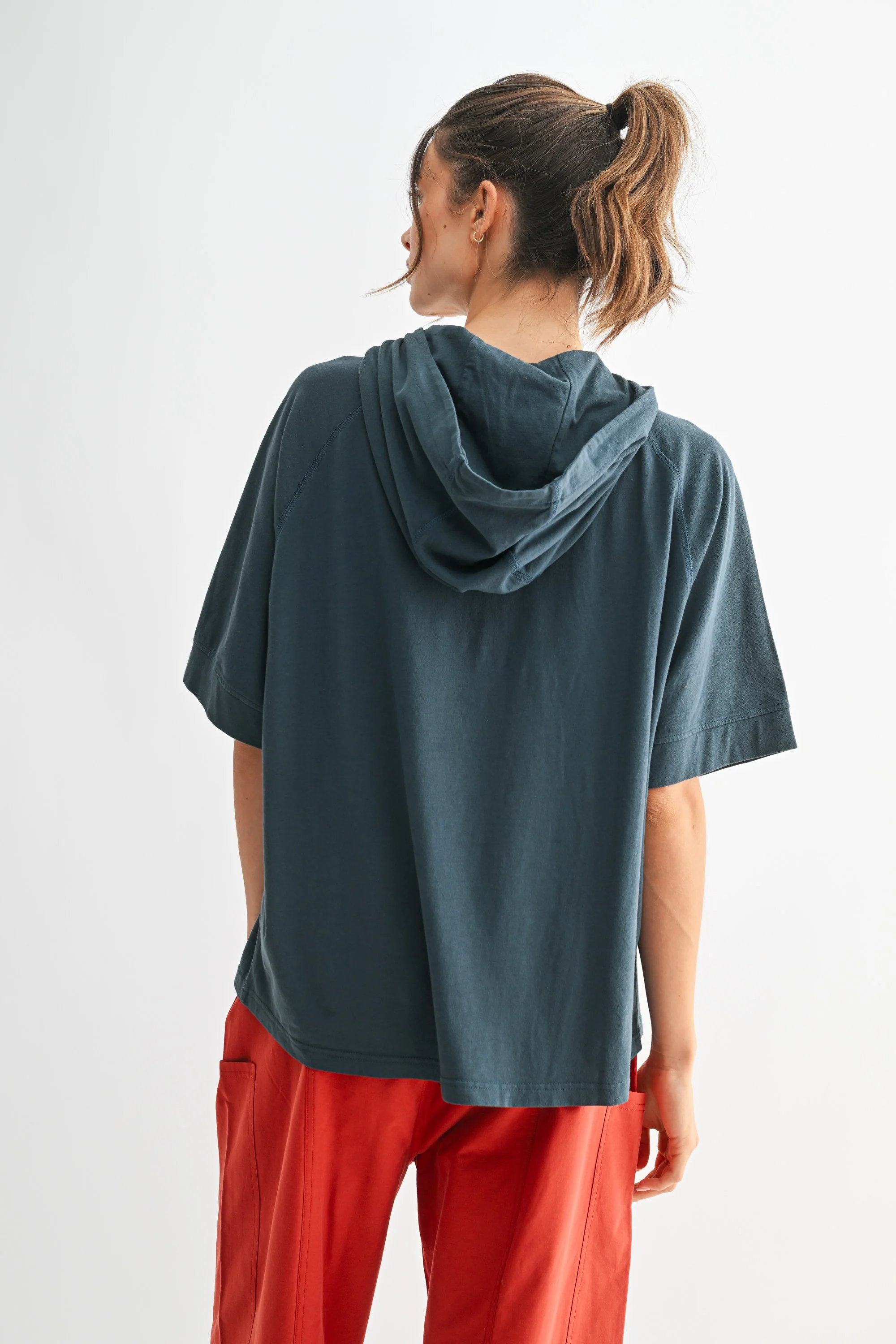 Navy Hooded Short Sleeve Top - Image 3