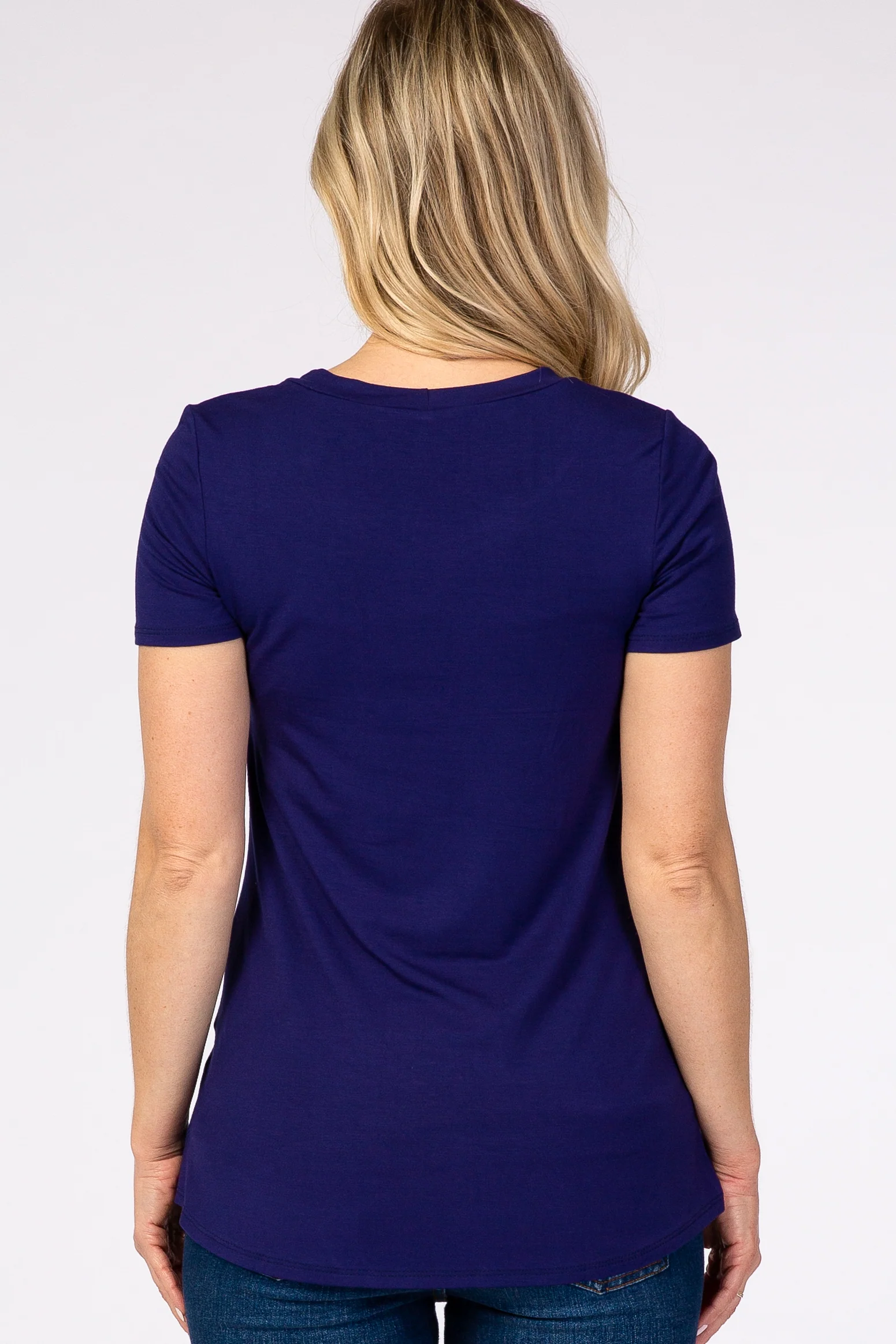 Navy Layered Wrap Front Maternity Nursing Top - Image 3