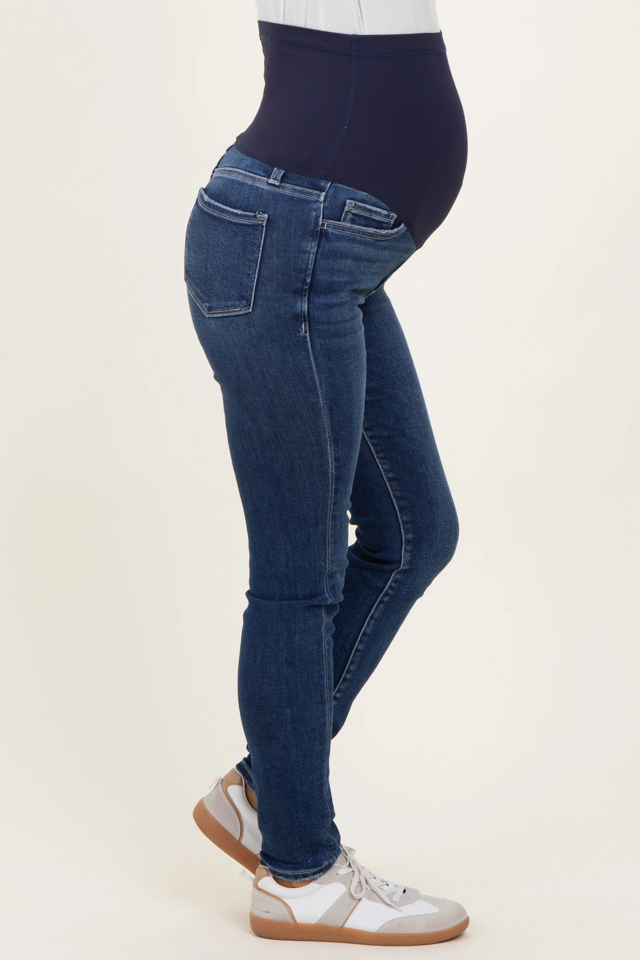 Navy Lightly Distressed Skinny Maternity Jeans - Image 3