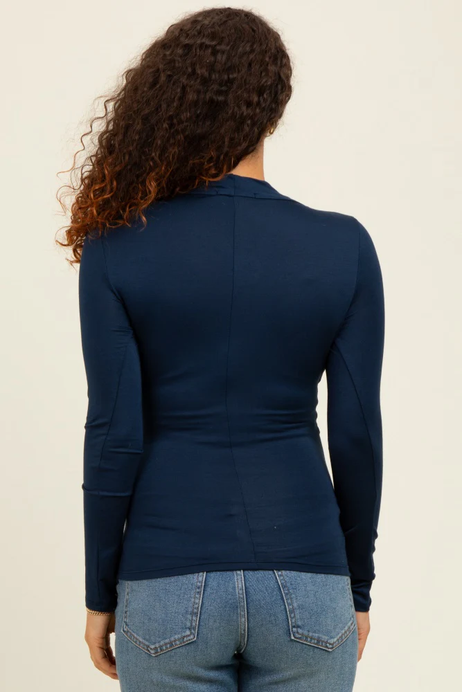 Navy Long Sleeve Wrap Front Maternity Nursing Top - Image 4