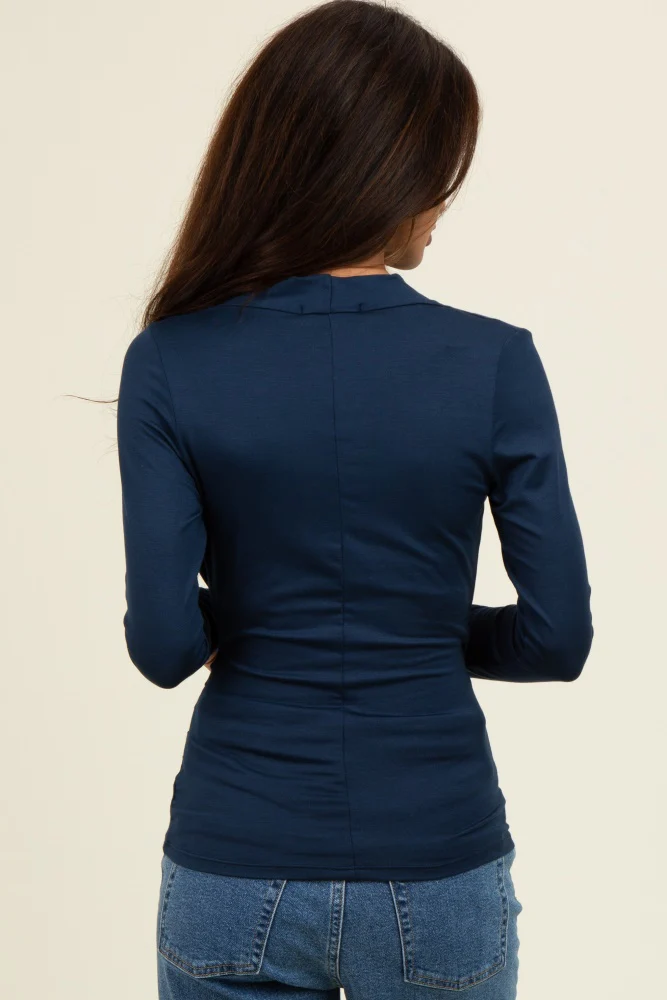 Navy Long Sleeve Wrap Front Nursing Top - Image 3